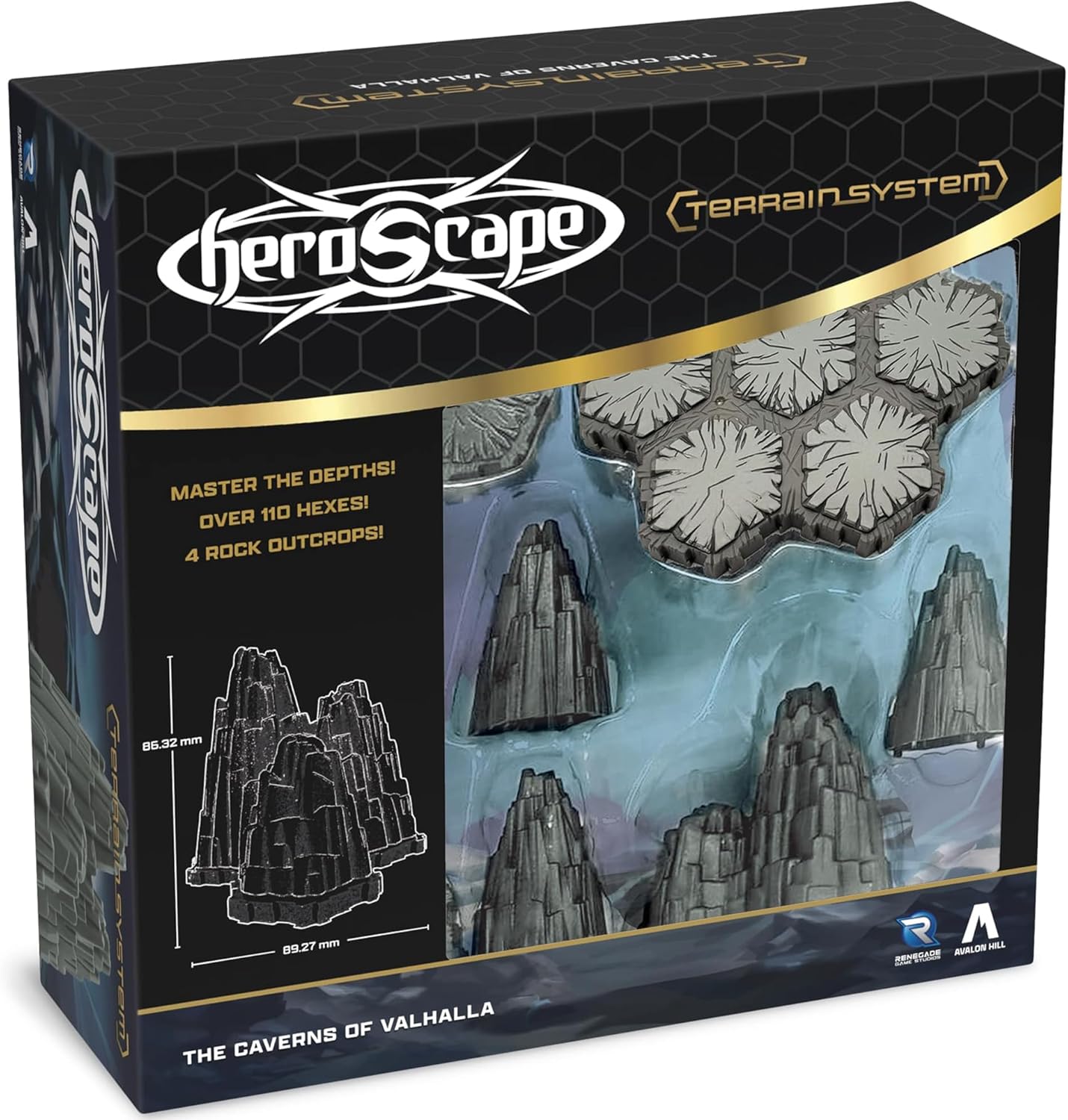 Renegade Game Studios Heroscape Caverns of Valhalla Terrain Expansion, 34-Piece Dungeon Hex Tiles & Rock Outcrops