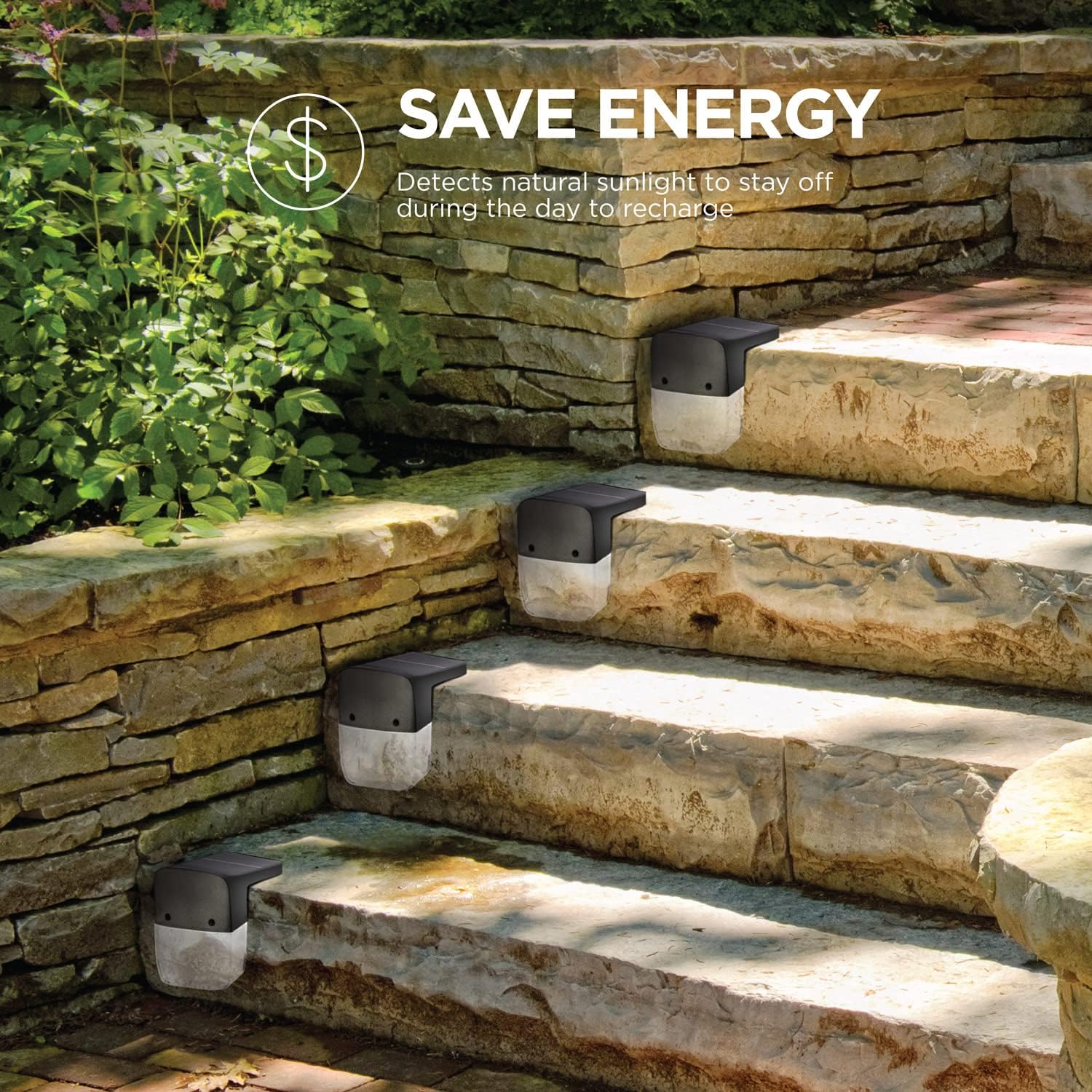 Home Zone Security Solar Step Lights - Outdoor Warm White and Rotating Color LED Solar Powered Step Lights with No Wiring Required, 6-Pack