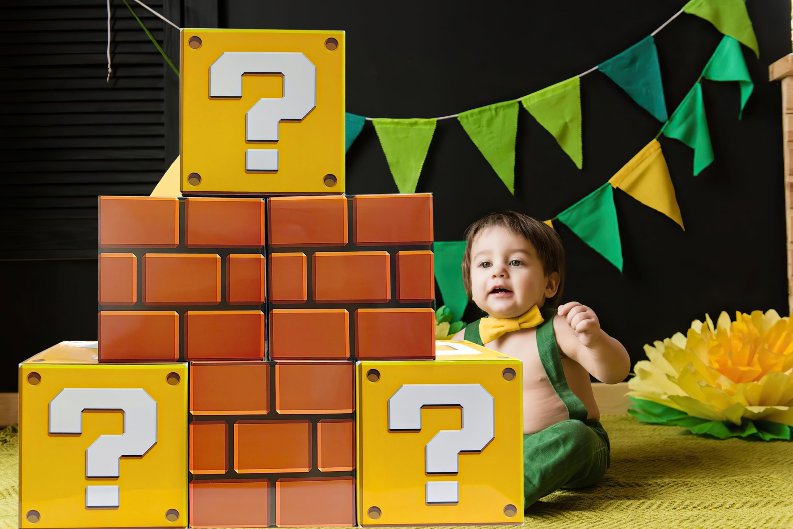 6 cajas grandes de fiesta para fiesta de cumpleaños de 11.8 x 11.8 pulgadas, cajas de preguntas de ladrillo para decoración de fiestas temáticas de videojuegos