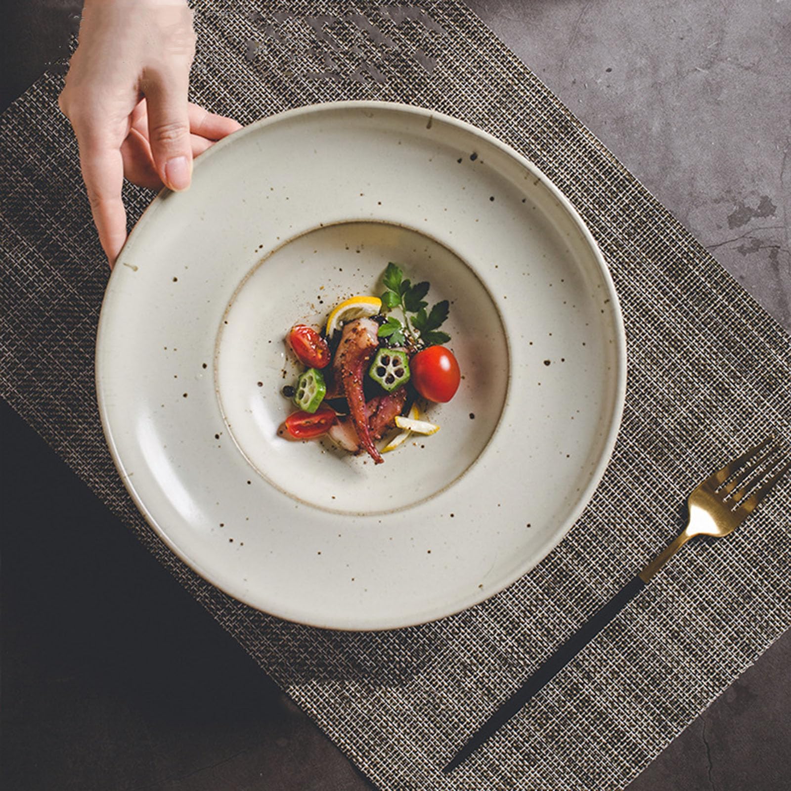 Platos De Cena De Cerámica, Plato De Porcelana Redondo Para Ensalada De Mariscos De Sopa, Vajilla Profunda Para Hotel De Restaurantes, Lavavajillas De Microondas Seguros(Size:25*25*6.3CM,Color:blanco)