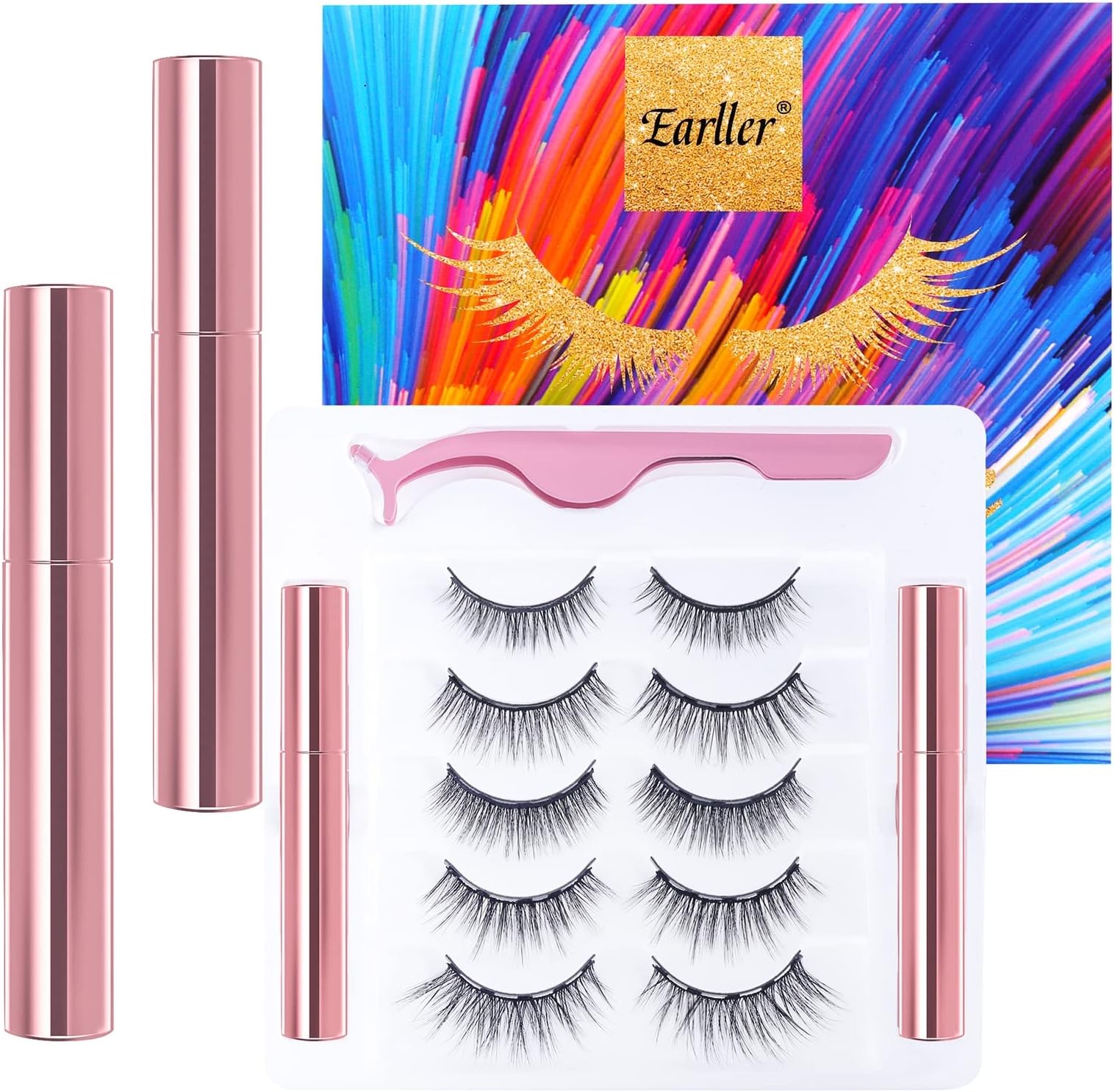 Magnetic Lashes 5 Pairs Magnetic Eyelashes with Eyeliner Kit, Natural Look False Lashes with Applicator - Easy to Apply and No Glue Needed, 3D & 5D Reusable Short and Long Eyelashes Set