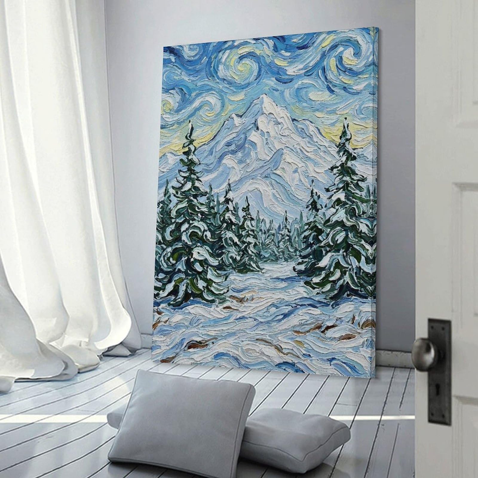 Junmoney Snowy Mountain Landscape Painting Wall Picture Print, 08x12inch(20x30cm), for Art Walls, Layered Displays Or Homes, Home Wall Art for Statement Displays