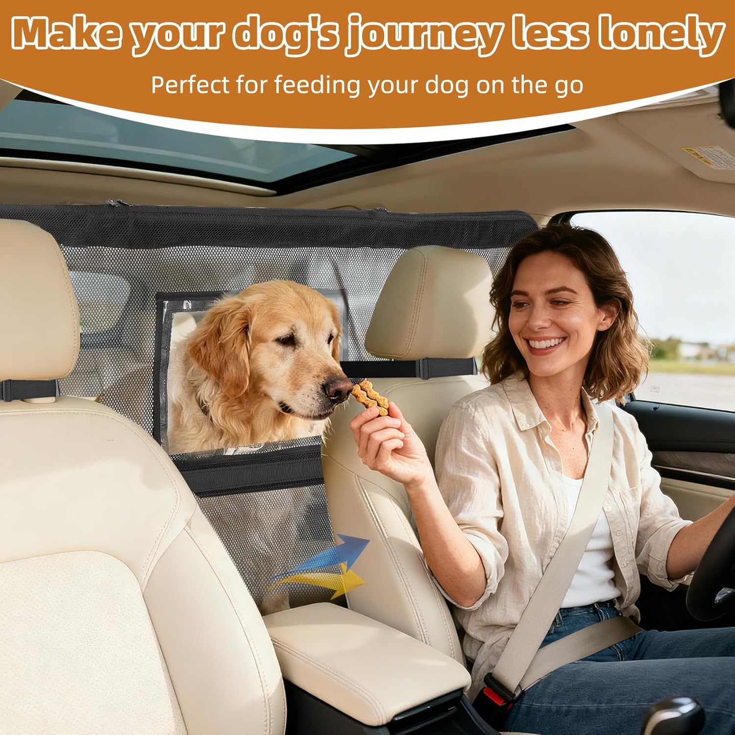 52" Wide Dog Car Barrier with Window & Steel Frame, Universal Fit for Cars, Sedans,SUVs,and Trucks, Car Barrier for Escape-Proof, Vehicle Gate for Dog Travel Medium 52"*33"