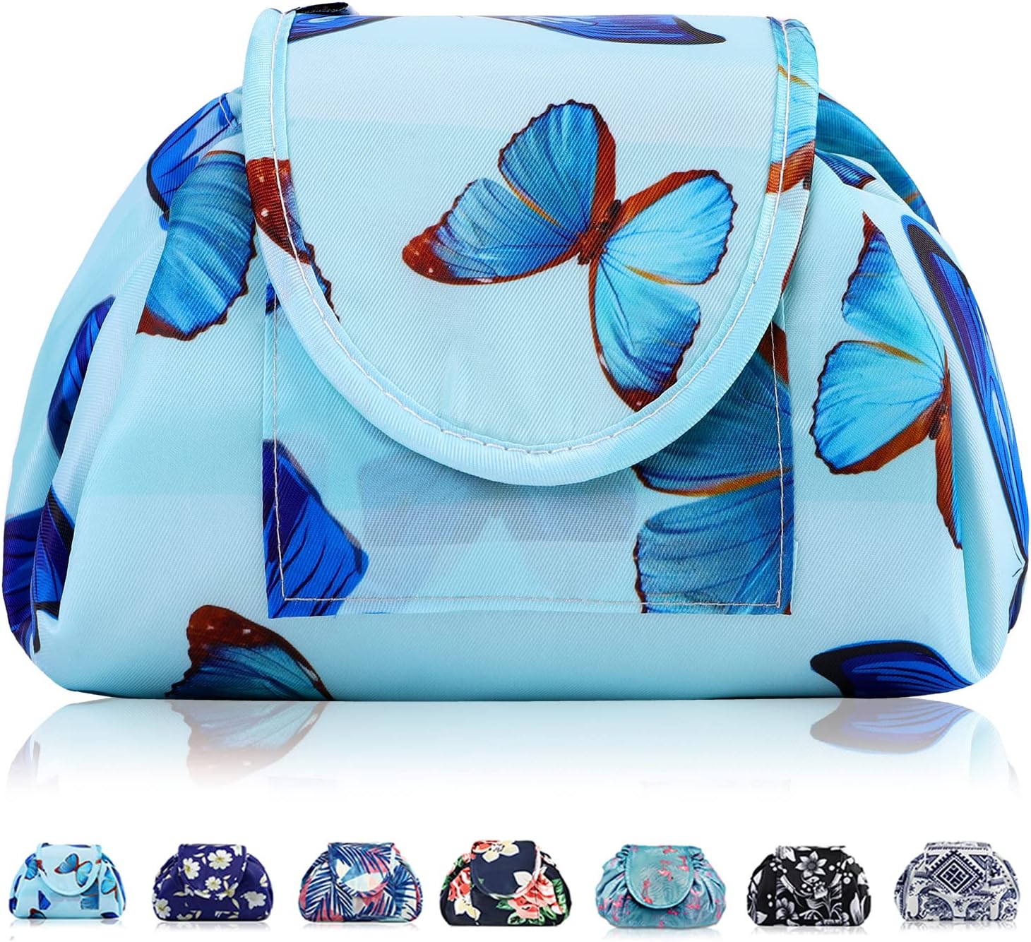 Travel Drawstring Makeup Bag, Toiletry Bag for Women and Girls, Foldable Waterproof with Zipper Pocket, One Step for Cosmetics Vavabox, grey, Butterfly