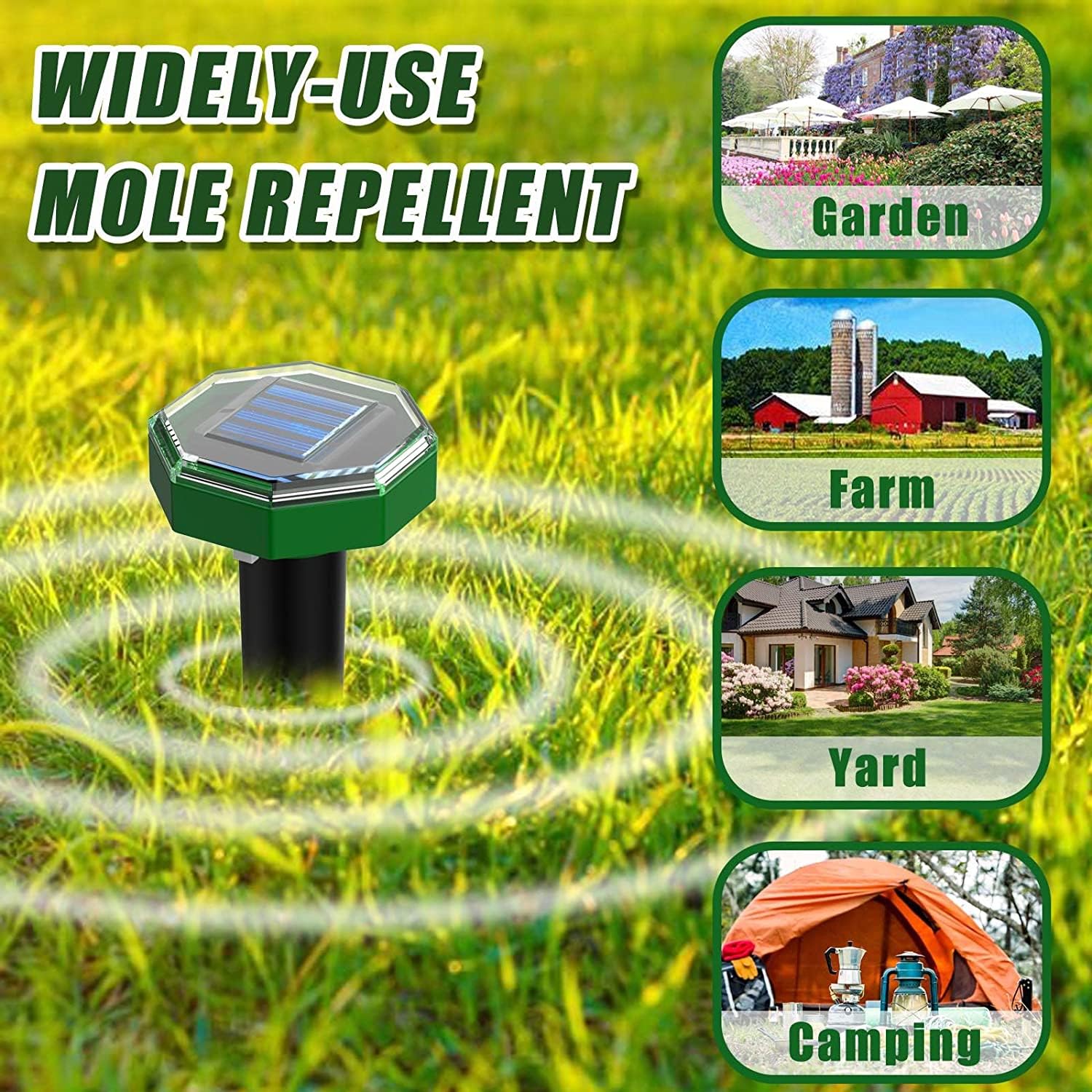 4X Ahuyentador de Topos ultrasonico,Solar Repelente de Ratones contra Topos, campañoles, Ratones, Hormigas y Serpientes,pto para Jardines, Campos, Cultivos