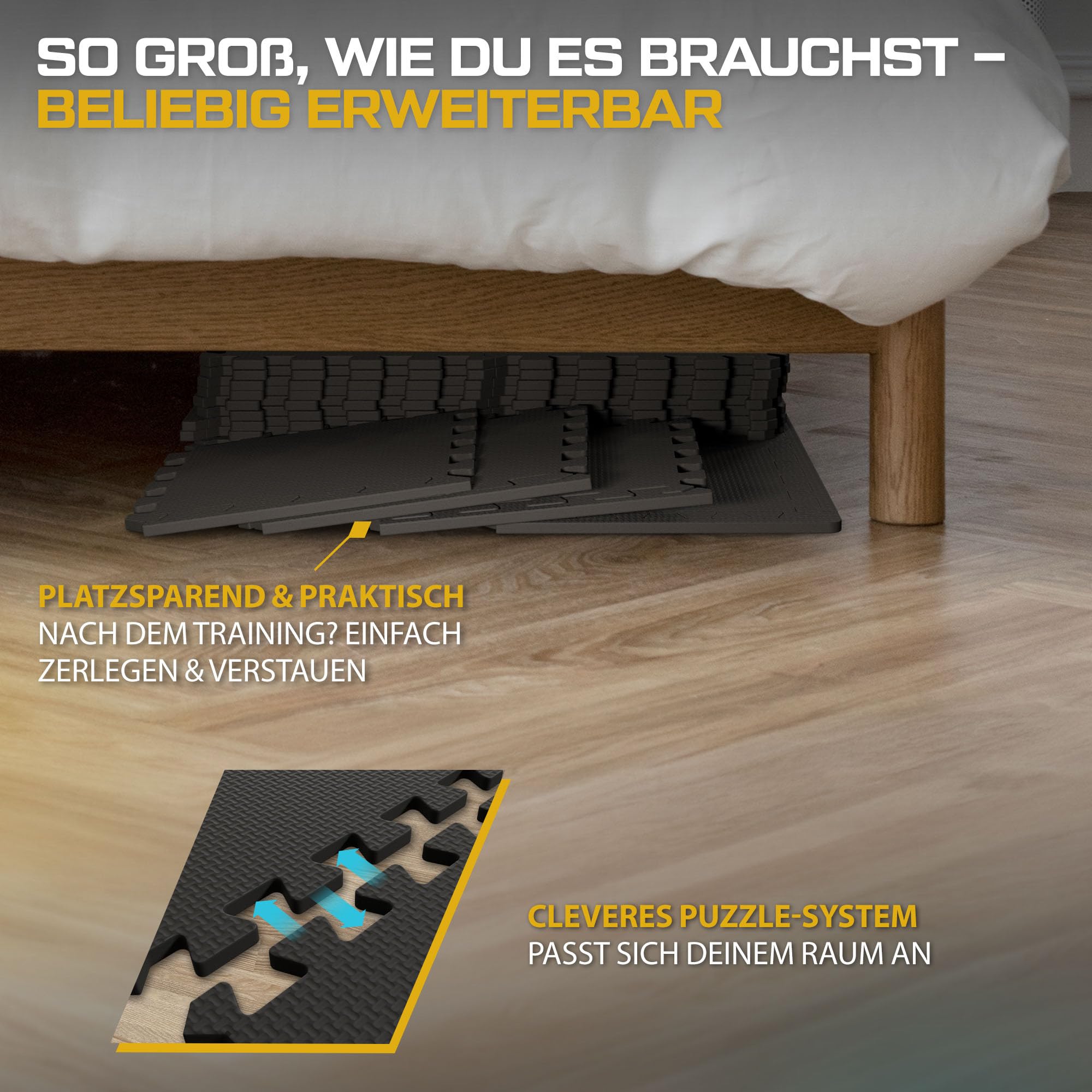TREX SPORT Bodenschutzmatte Steckmatten 24/48 Stück 1 cm Schaumstoffmatten | Rutschfest, 1,97/3,84 m², Puzzlematte Bodenmatte, leise, robust