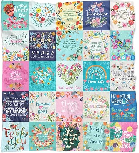 Manta de enfermera súper suave, estilo bohemio, rosa, azul, 50 x 60 pulgadas, regalo perfecto para enfermeras para mujeres, uso en todas las