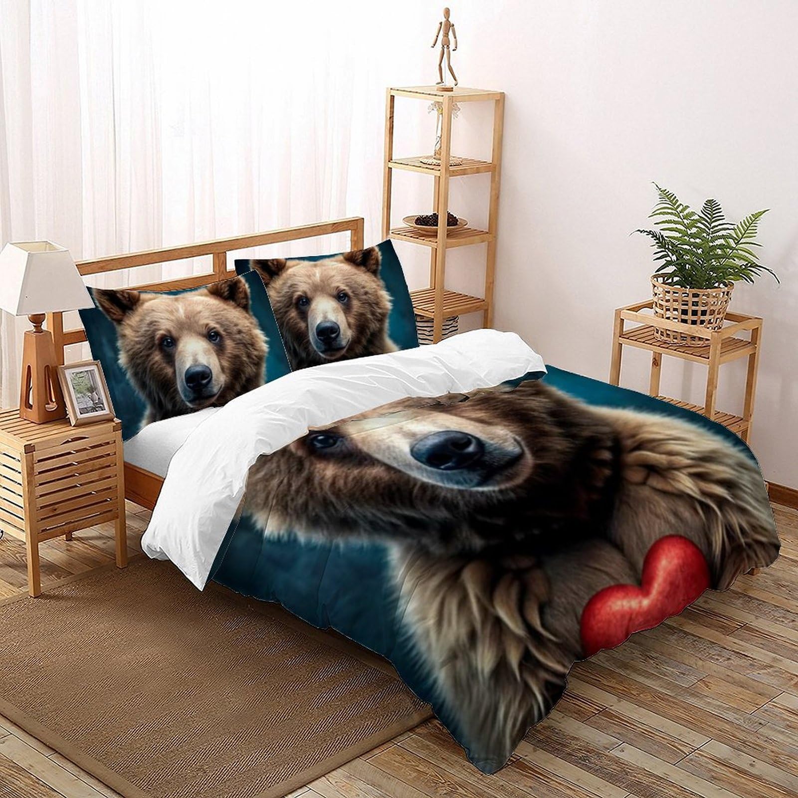 Housse de couette King ours en microfibre imprimé 3D pour lit garçon