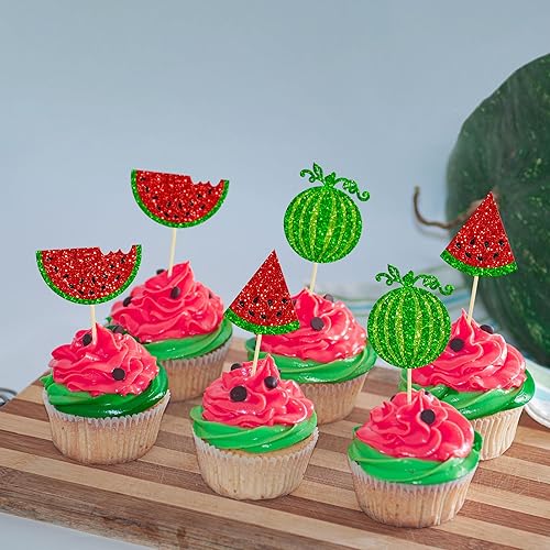 Miniatura 6 de 24 piezas de decoraciones de sandía para cupcakes uno en un melón para cupcakes, decoraciones de pastel de fruta de sandía para decoración de