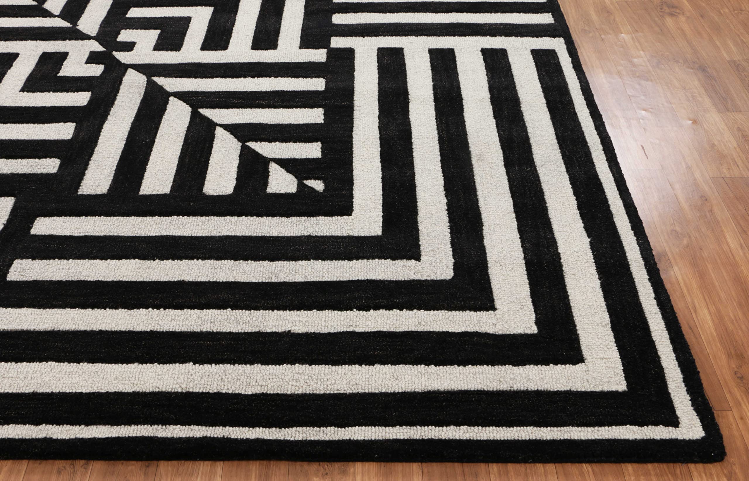 Tapis Touffeté Main 100% Laine – Dimensions 8x5 Pieds (env. 244x152 Cm), Design Abstrait Multicolore, Fabrication Inde