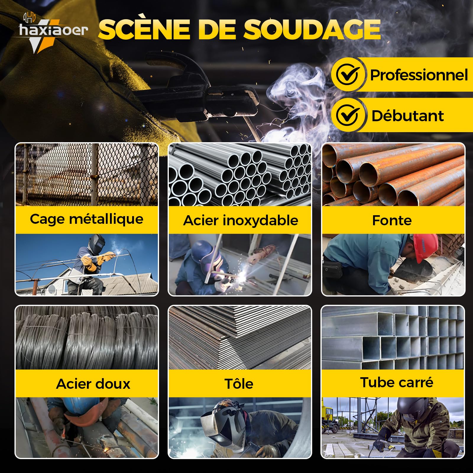 haxiaoer ARC205 Poste a Souder ARC – 205A 230V DC Poste à Souder Inverter avec Lift TIG, Affichage LED, Anti-stick, Hot Start, ARC Force, 10 électrodes