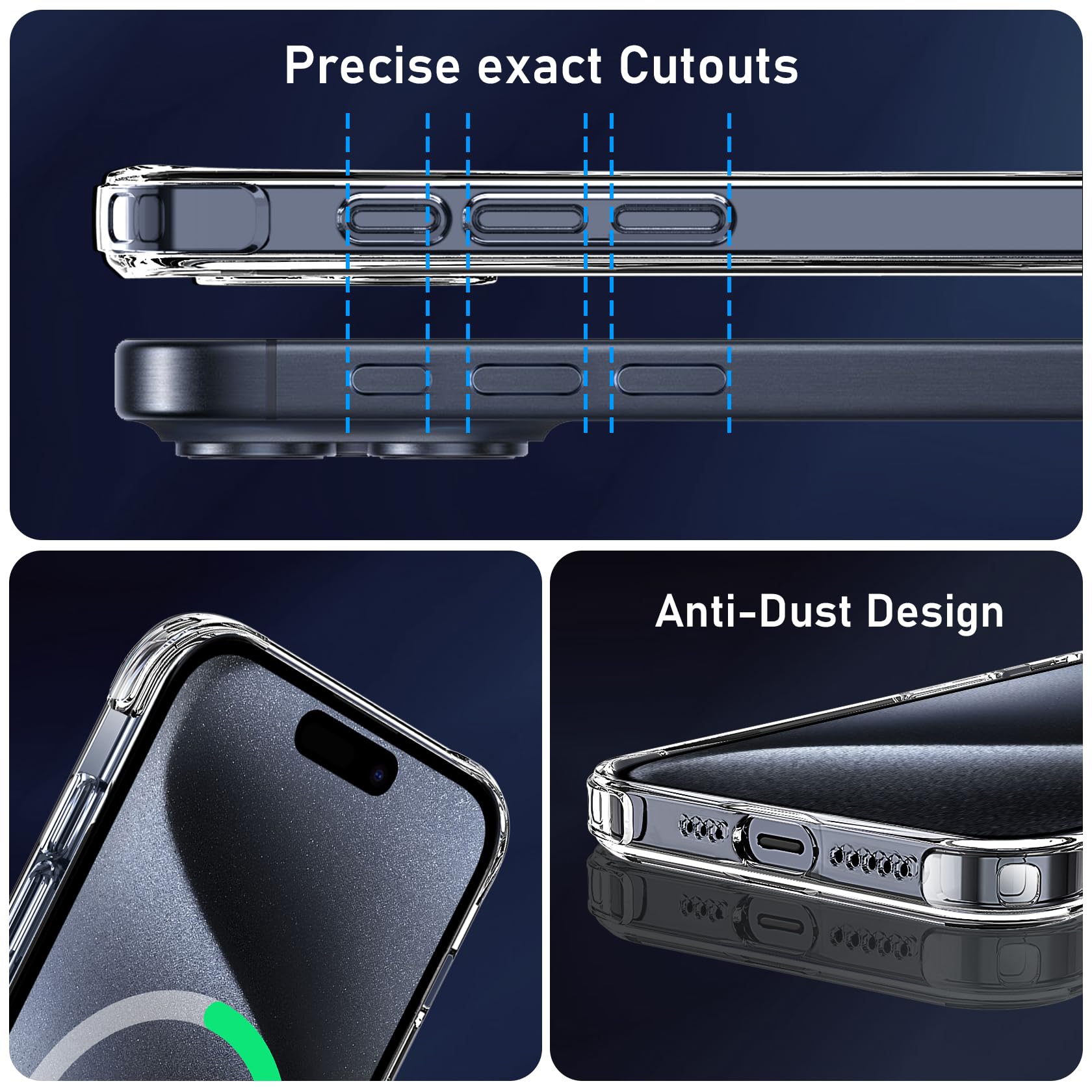 Qasyfanc Custodia Magnetica Per IPhone 15 Pro Max, Trasparente, Antigiallo, Antiurto, Compatibile Con Magsafe, Protezione Fotocamera Integrata - 3