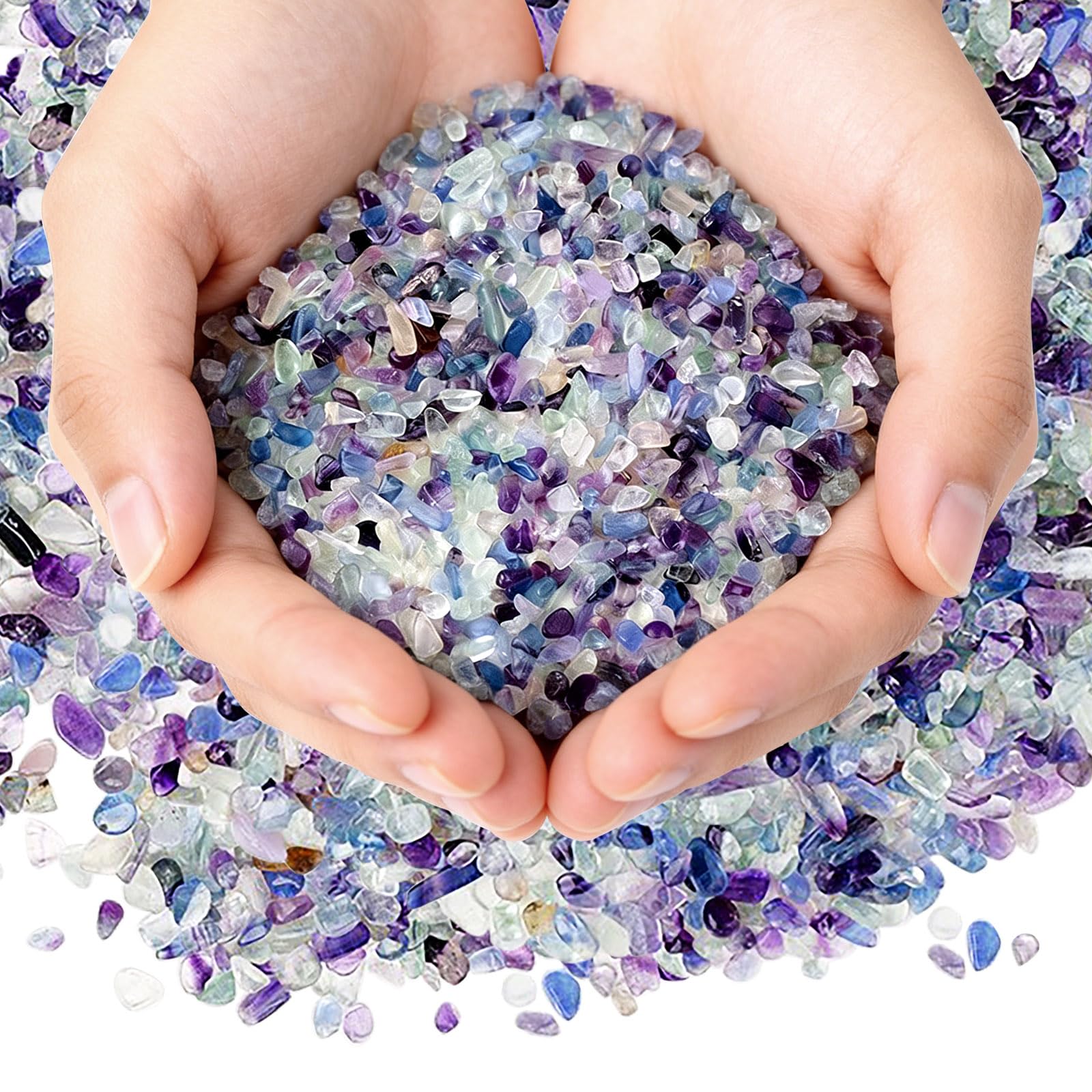 Feibety Blue Agate Crushed Stones 5-7mm,180g Natural Polished Aquarium Gravel & Vase Filler,Tumbled Crystal Chips for Home Decor, Crafts & Succulent Displays