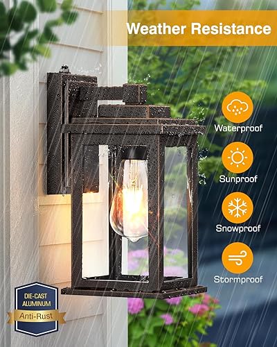 Miniatura 84 de VIANIS Luces negras para exteriores del atardecer al amanecer para casa, paquete de 2 luces de pared al aire libre, luces de porche impermeables