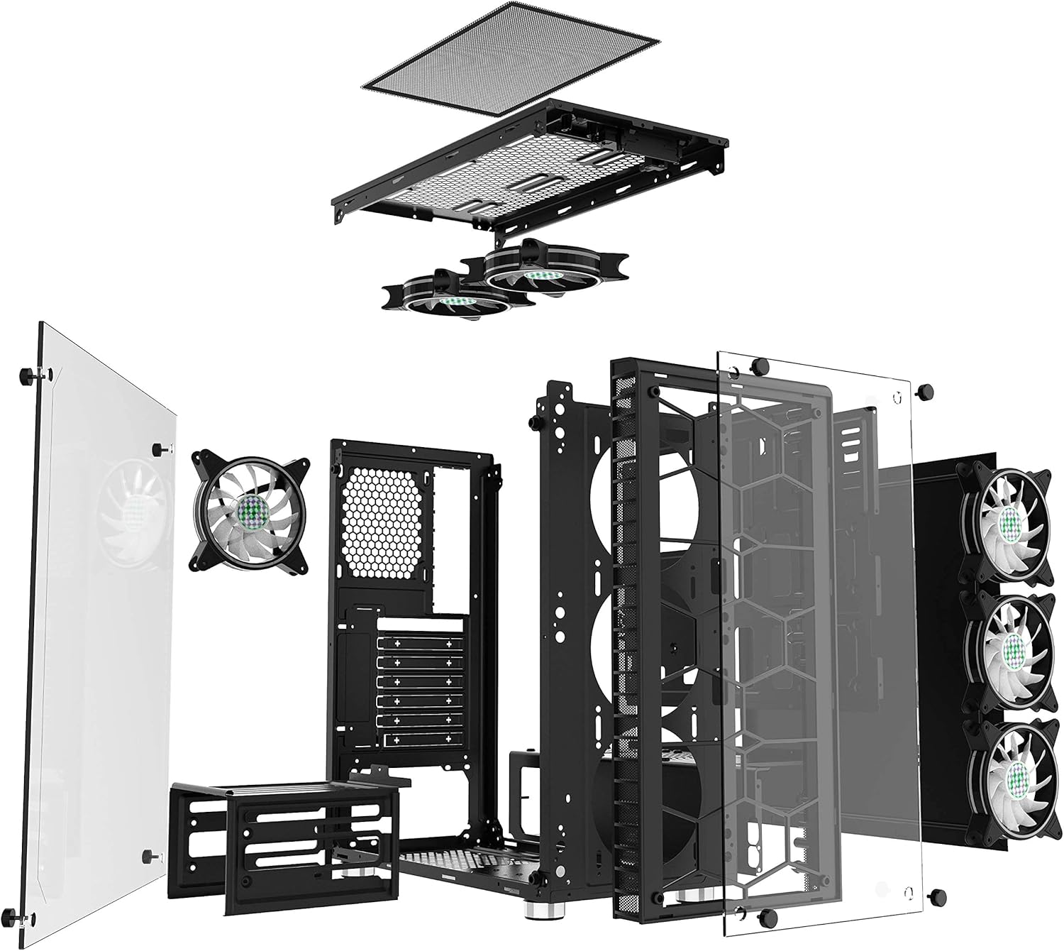 MUSETEX 6 PCS × 120mm LED ARGB Fans USB 3.0 Port ATX Mid-Tower Computer Gaming Case withTempered Glass PC Case(G05-MS6-HB)