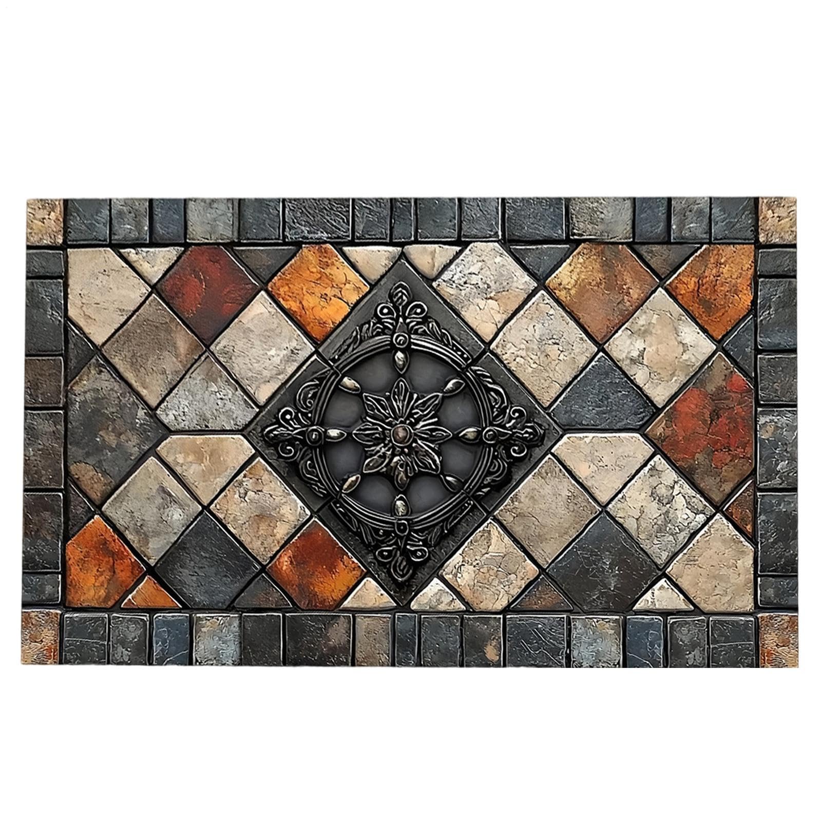 Alfombra de área retro tapete cuadrado lavable antideslizante para baño
