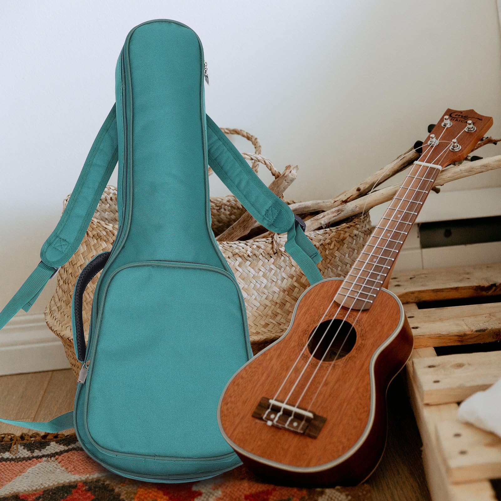 UKCOCO Borsa per Ukulele 26/27 Pollici Imbottita Oxford Verde, Custodia Portatile Leggera a 4 Corde Fodera Semplice, Accessorio Pratico e Adulti, per Trasporto e Protezione