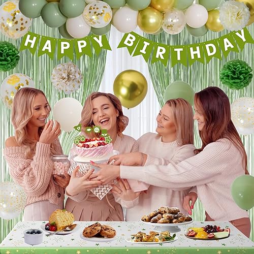Miniatura 3 de Decoraciones de cumpleaños verde salvia para mujeres y niñas, decoraciones de fiesta de feliz cumpleaños verde oliva, pancarta verde de feliz