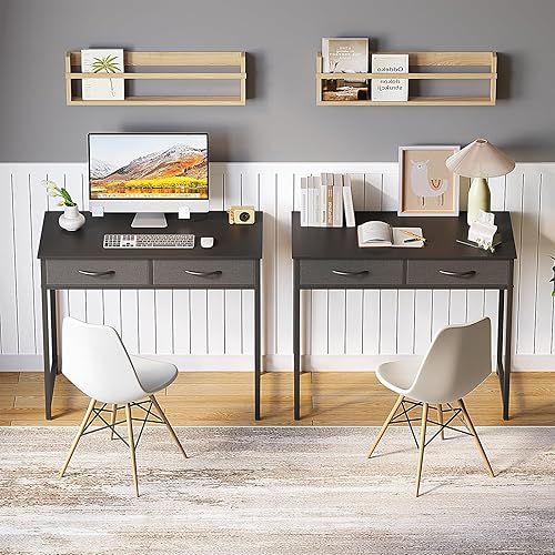 Miniatura 7 de WOHOMO - Escritorio pequeño para computadora con cajones, escritorio de tocador de 31.5 pulgadas con almacenamiento, escritorio de computadora para