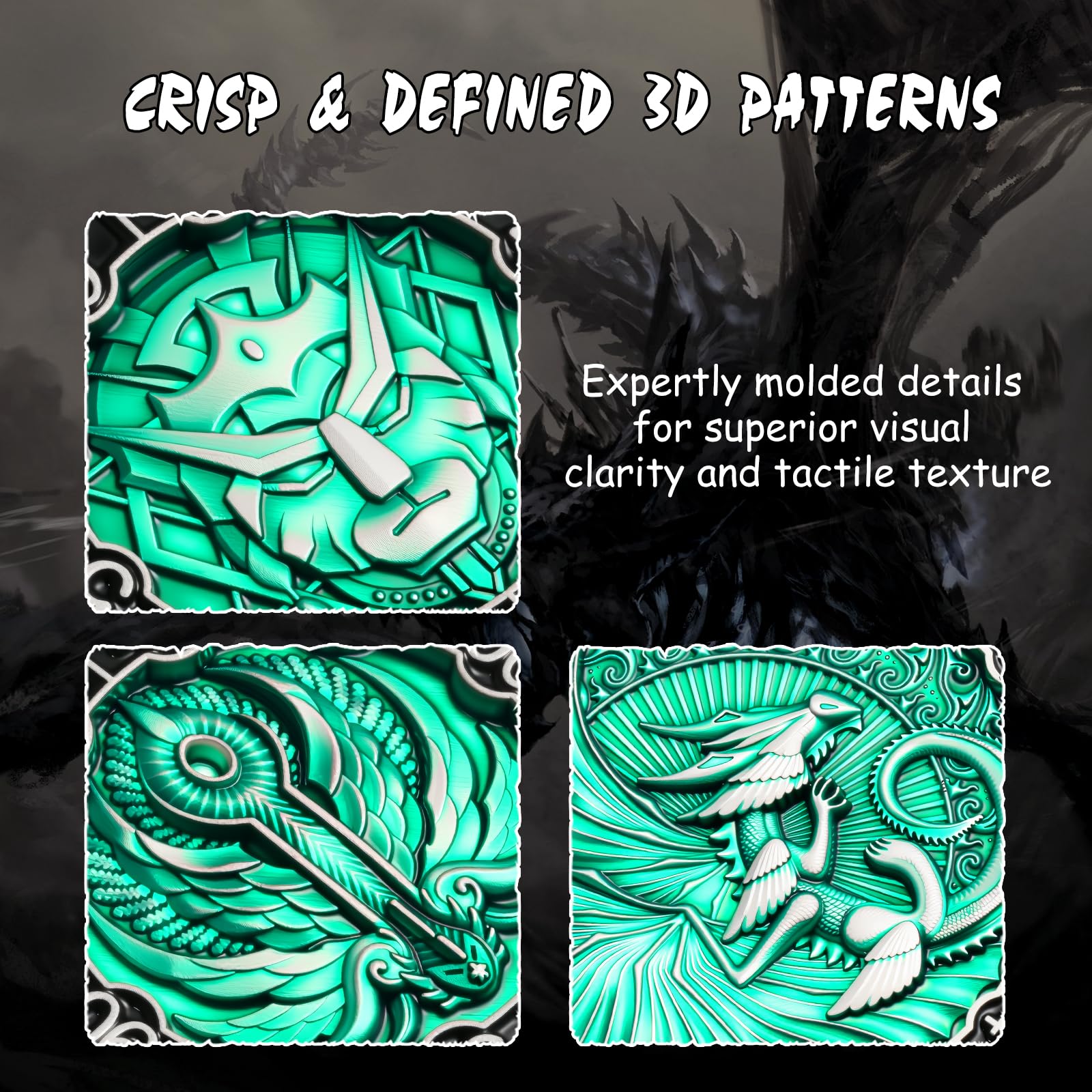 DNDND Dés hexagonaux en métal 8 en 1 avec double D20 sur le thème des monstres pour DND Donjons et Dragons, maîtres de donjons avec boîte cadeau à collectionner (argenté et vert)