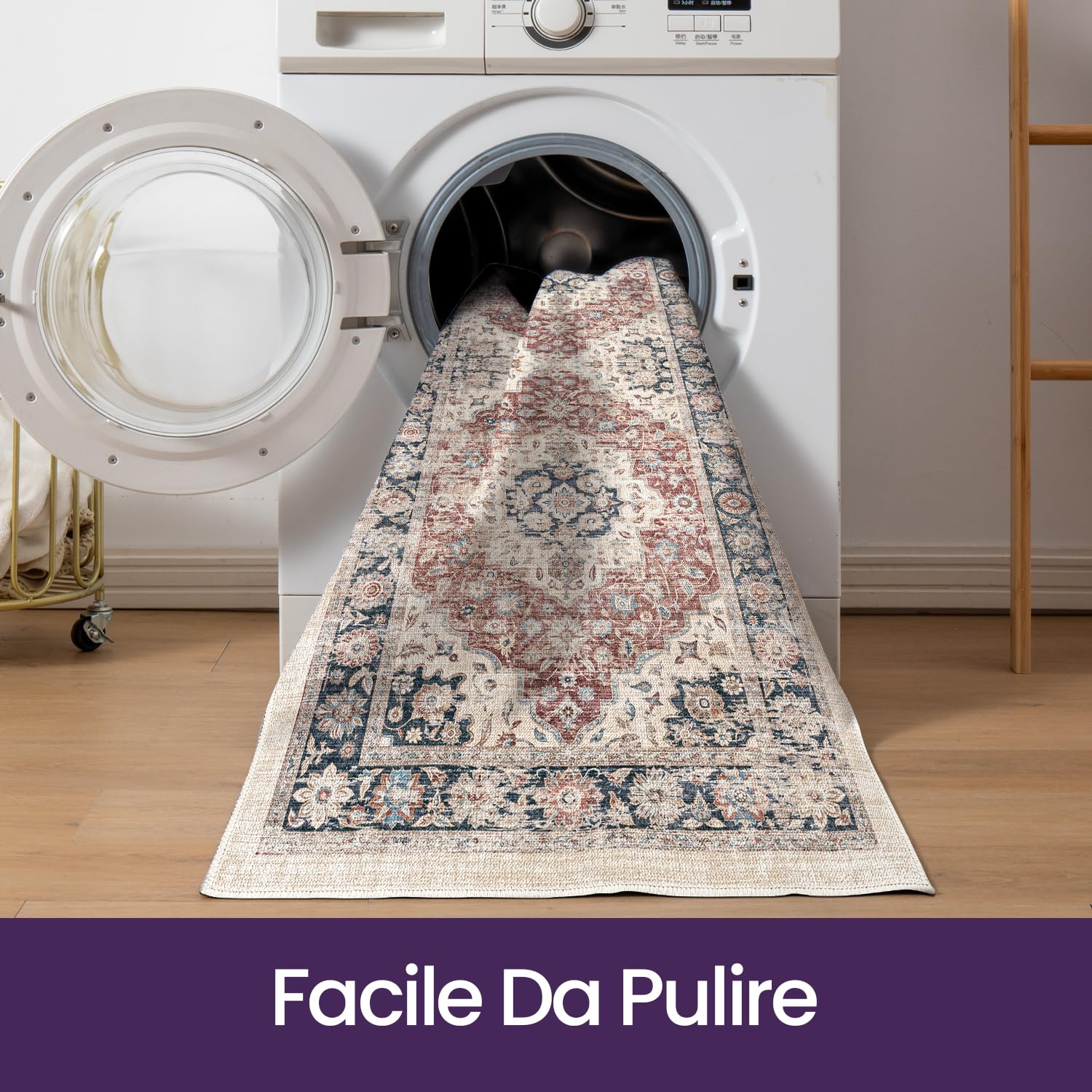 DEXI Passatoia Corridoio 60 x 150 cm, Tappeto Cucina Antiscivolo Lavabile, Tappetino Morbido Vintage di Pelo Corto - Assorbente per Porta, Ingresso Interno e Lavanderia, Beige