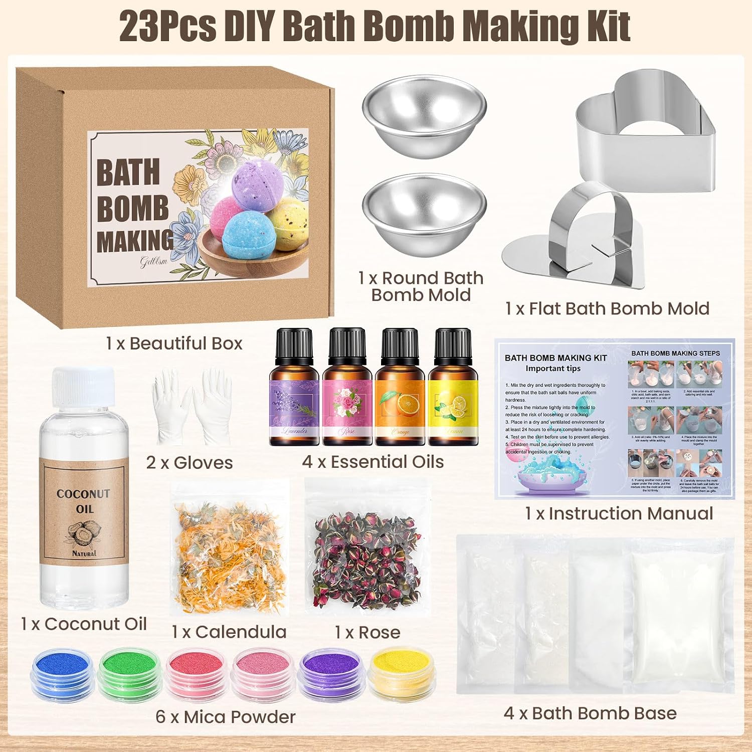 Bath Bomb Making Kit- DIY Bath Bomb Mold Set for Women, Make Your Own Shower Bombs with Shower Steamer Press Molds, Bath & Bathing Making Supplies Spa Craft Kits Gifts for Aldult Women