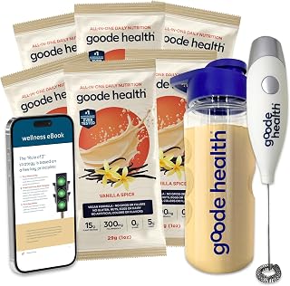 Goode Health All-In-One Nutrition Shake Kit | Vanilla Spice 15g Plant Based Protein | Dairy Free, Soy Free, Gluten Free | Zero Sugar Low Carb High Fiber | GLP-1 Friendly | 6 Sachets Shaker Frother eBook