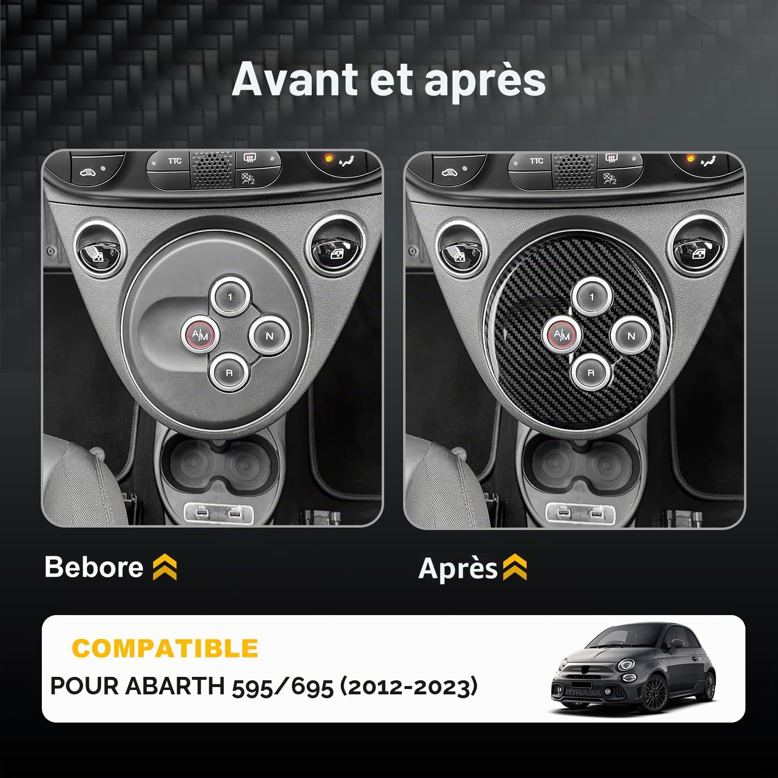 KUNGKIC Pour Fiat Abarth 595/695 Voiture Console Panneau de décoration Cadre intérieur en fibre de carbone Accessoires cadeau