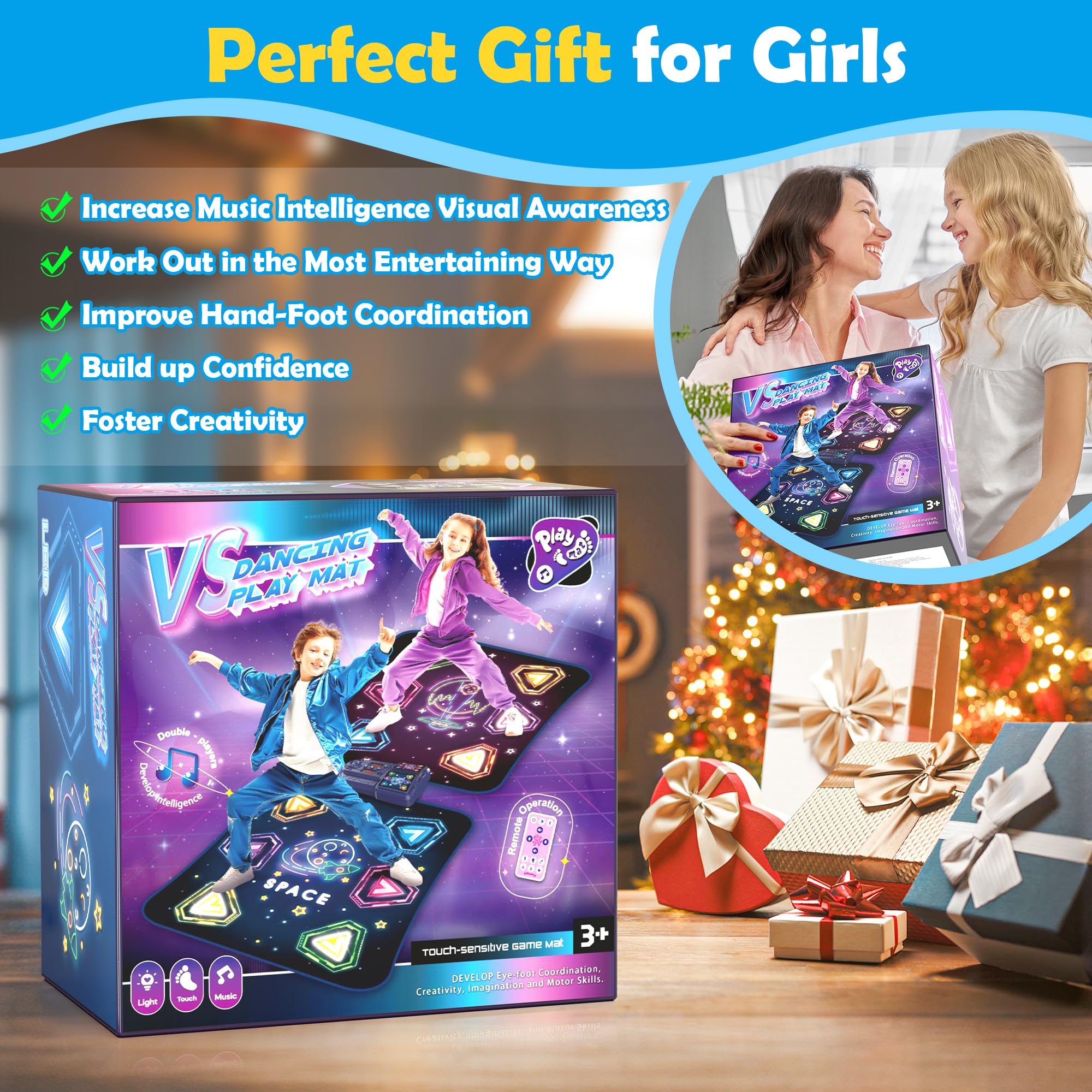 Alfombrillas de baile electrónicas dobles grandes, almohadilla de baile con luz LED y Bluetooth inalámbrico, juguete de baile musical con 6 modos de juego, juego de desafío para jugadores individuales 9