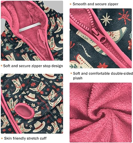 Aflyko Christmas Girls Fleece Coat Xmas Cowboy Hat Shoes Blue Zip-Up Hoodie Warm Outerwear Kids Hooded Jacket(3T)