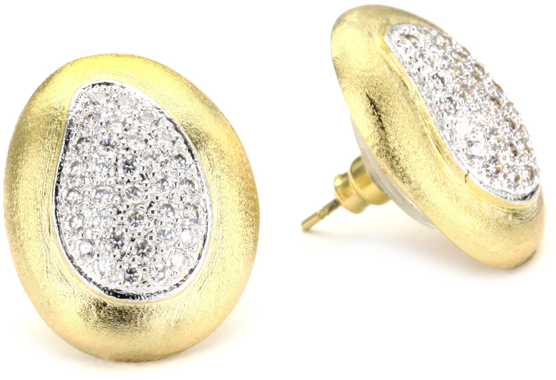 Kenneth Jay LaneCZ "Classic Cubic Zirconia" Rhodium-Plated Two-Tone Button Post Earrings