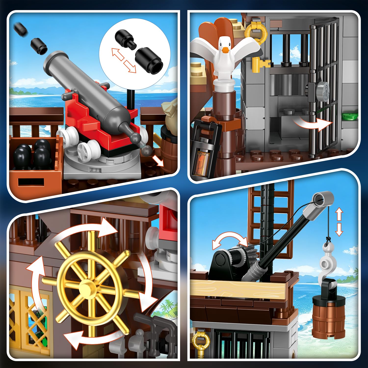 HOGOKIDS Set di costruzioni Porto dei Pirati LED, 3 modalità di visualizzazione, Nave dei Pirati, Giocattolo di costruzione creativo STEM, compleanno per bambini dai 6 ai 12 anni