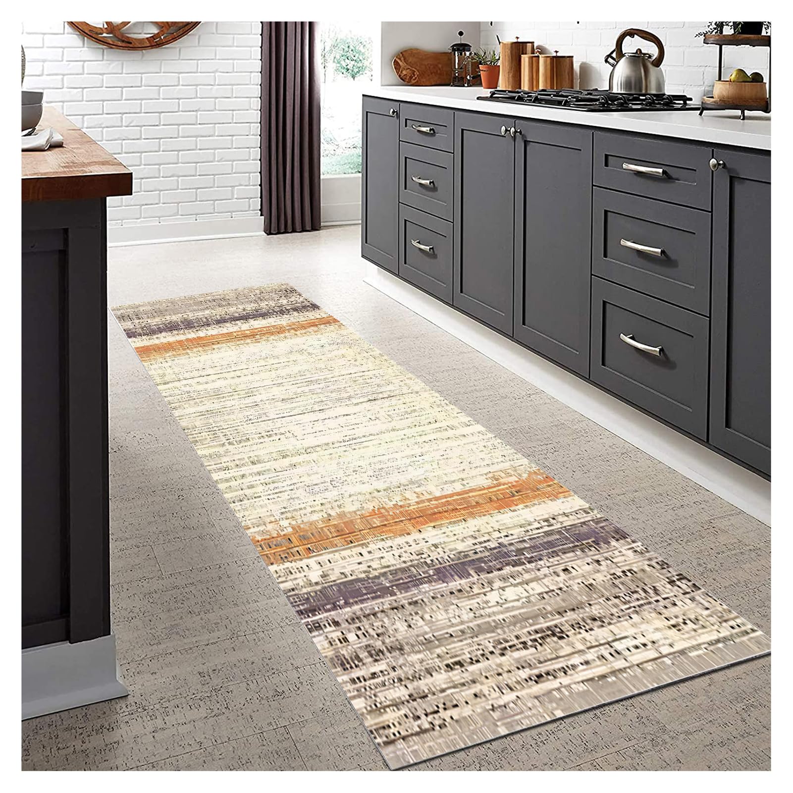 Tappeto Cucina passatoia antiscivolo lavabile 2 metri - Tappeto lungo Crema per corridoio/ingresso - Design resistente per bagno lavanderia salotto - Astratto moderno 40x200cm