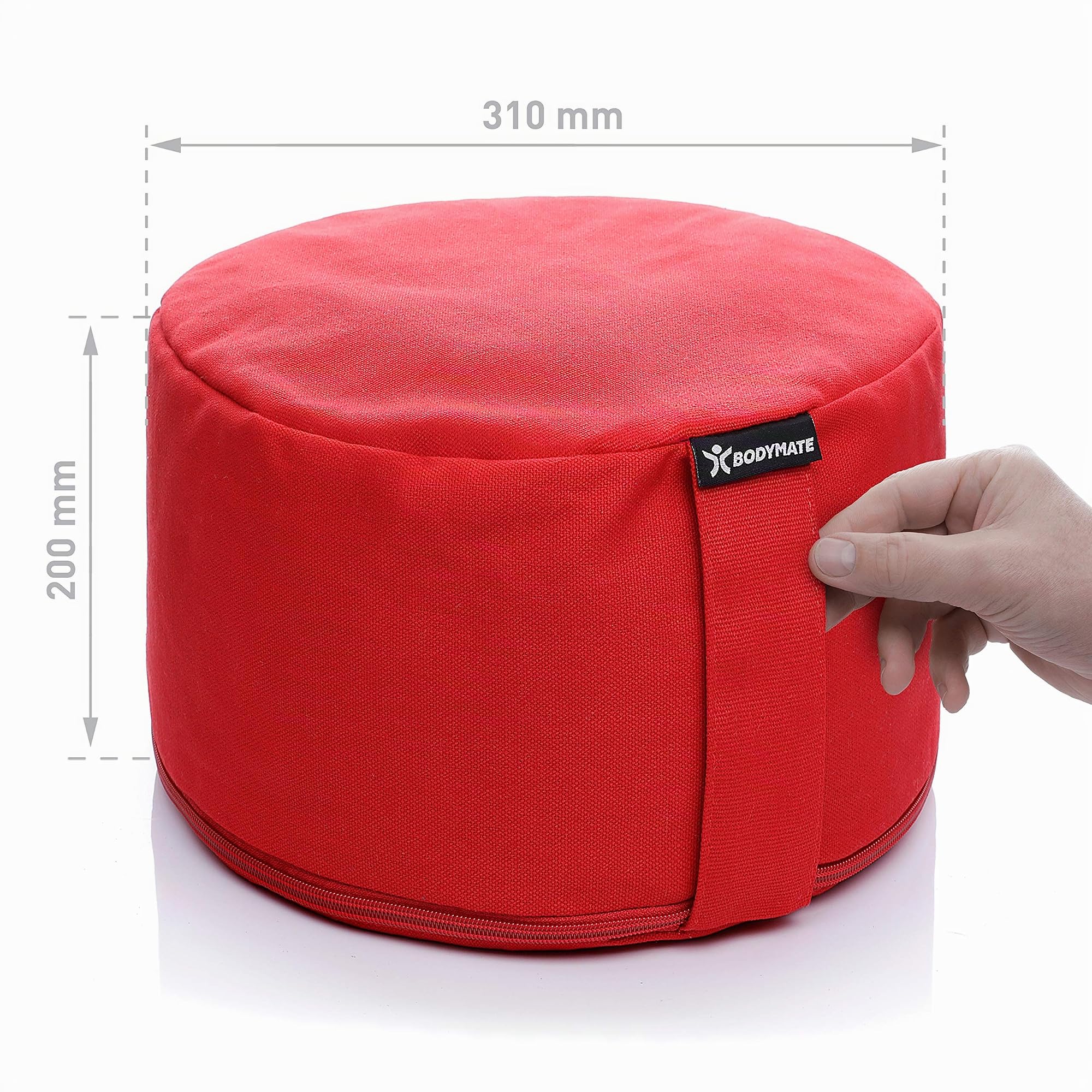 BODYMATE Cojín de Yoga Redondo extraalto | 31 cm diámetro 20 cm Alto | Relleno de cáscaras de Trigo sarraceno | Funda extragruesa y Lavable en Lavadora de algodón 100% | Cojín de meditación
