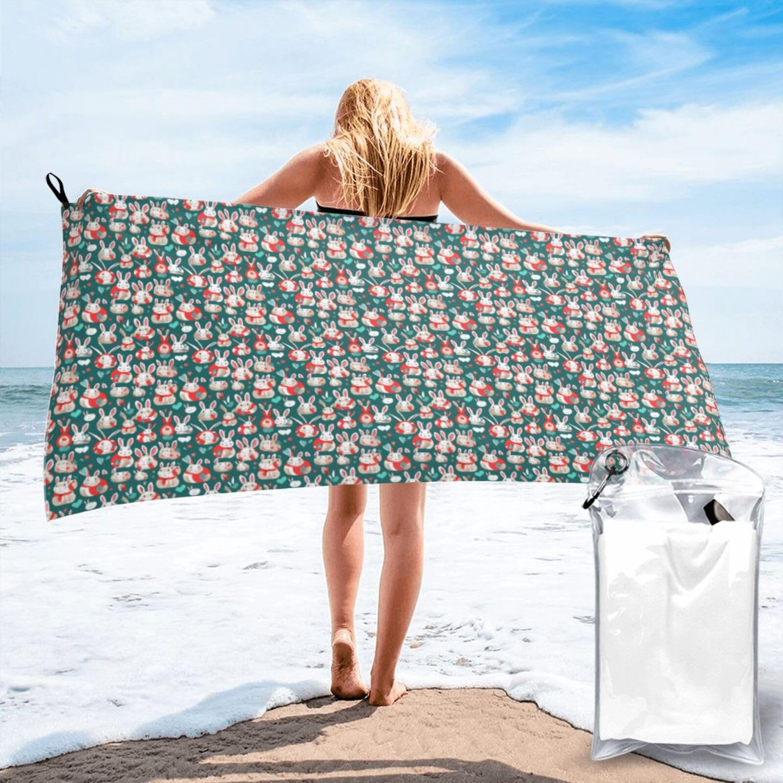 JBJGKHLP Bunny Rabbits Print Quick Dry Portable Towel For Beach Camping Hiking Yoga Fitness Outdoor Adventures