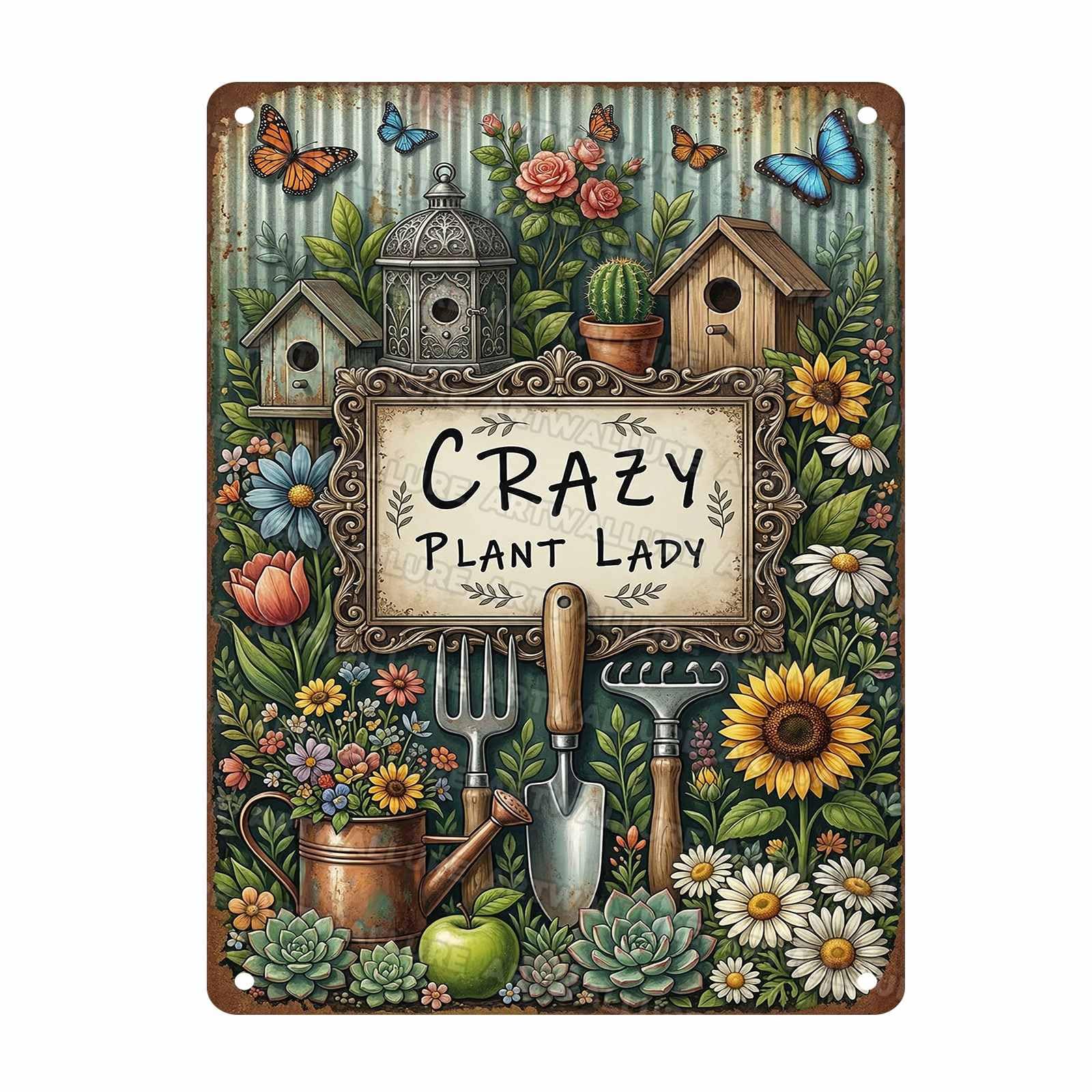 Gardening Plant Metal Sign Cute Vintage Tin Signs Crazy Plant Lady Wall Decor For Women Greenhouse Patio Yard Sunroom 12x16Inch