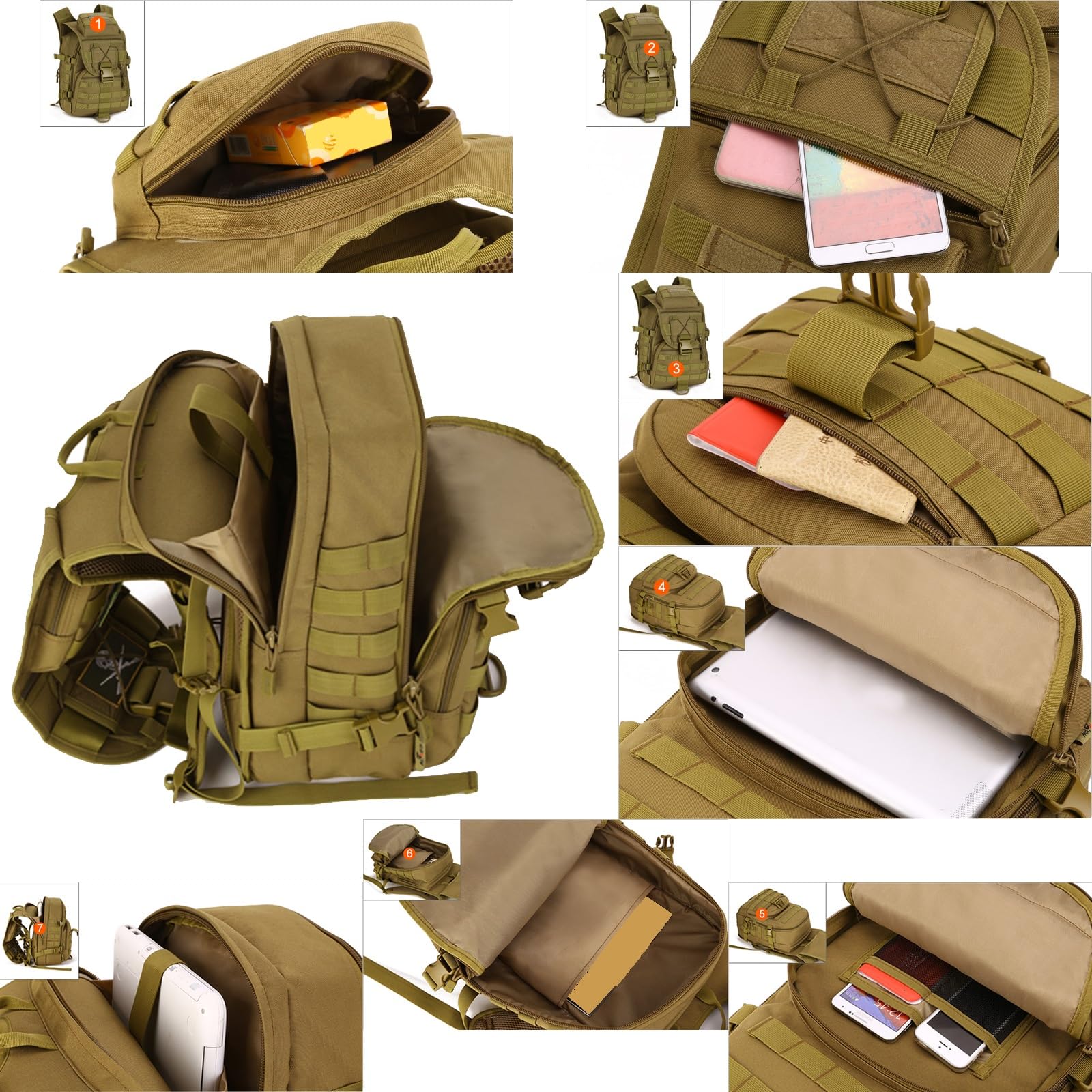 Borsa Tattica, Zaino Outdoor, Sacco da Trekking | 40L Grande Capacità Impermeabile Antiusura MOLLE Zaino EDC Quotidiano per Viaggio Escursionismo e Caccia.(Green)