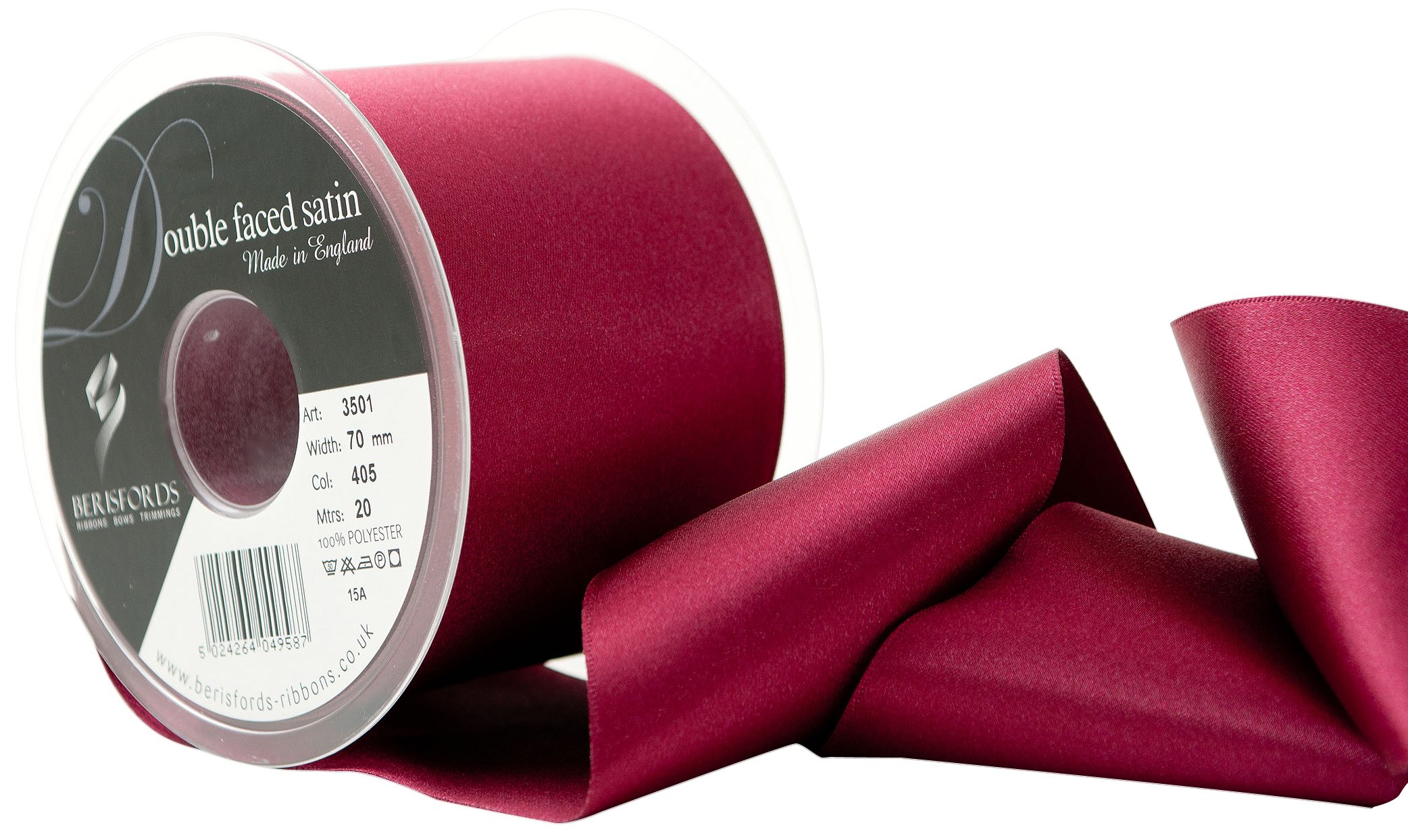 Berisfords Double Faced Satin Ribbon, Burgundy, 70 mm Width, 20 metre Length