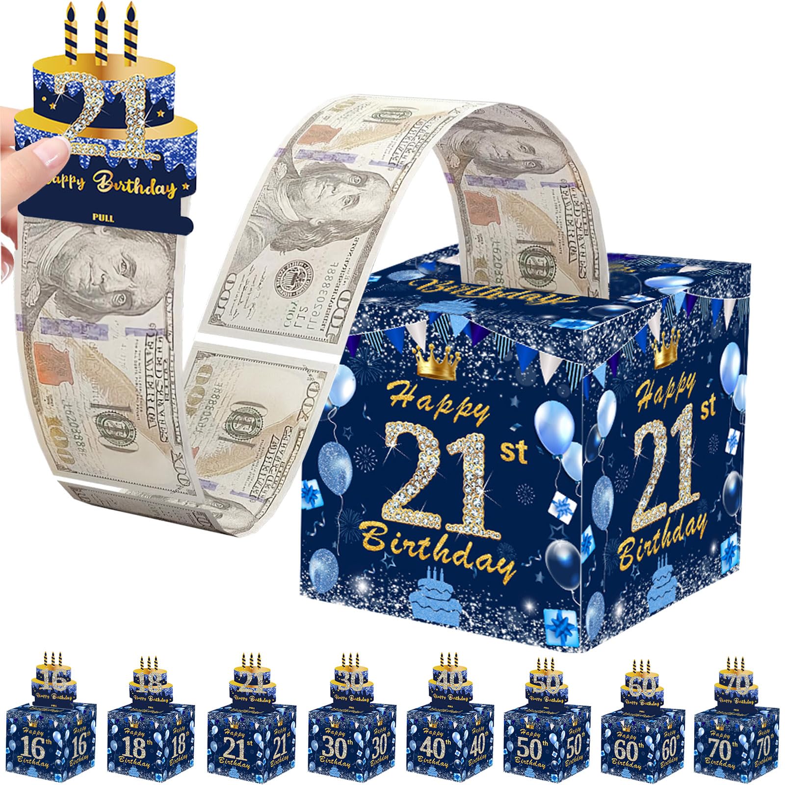 Geldgeschenke 21 Geburtstag,Blauesgold Geschenkbox mit herausziehbaren Geld,Geld Geschenk Box für Geld,Geschenkverpackung Geburtstag Box für Eltern, Kinder, Liebhaber und Freunde Geburtdeko