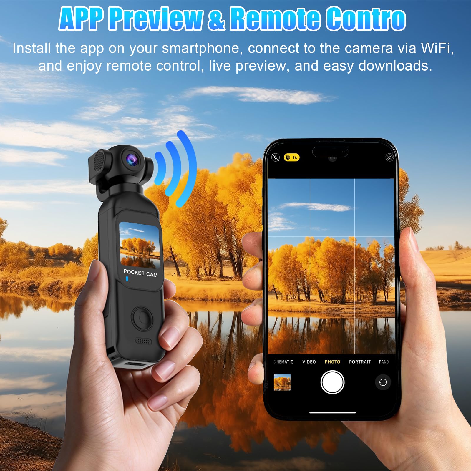 OBEST Mini Action Cam WiFi Action Kamera Handheld mit Touchscreen 1,33" 14 Stunden, 1080P Vlog Bodycam Körperkamera mit 270 + 130° Drehen POV Camera, Motorrad Reiter Sportkamera Schwarz