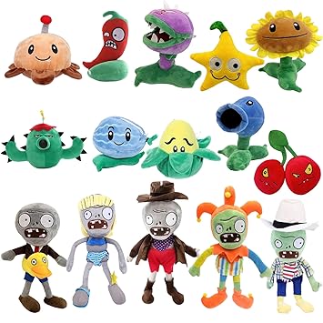 Dyharnsty 15pcs Plants vs Zombies Plush Toys Soft Figure Doll, Plants vs Zombies Toys PVZ Plush Zombie 1 2 Set