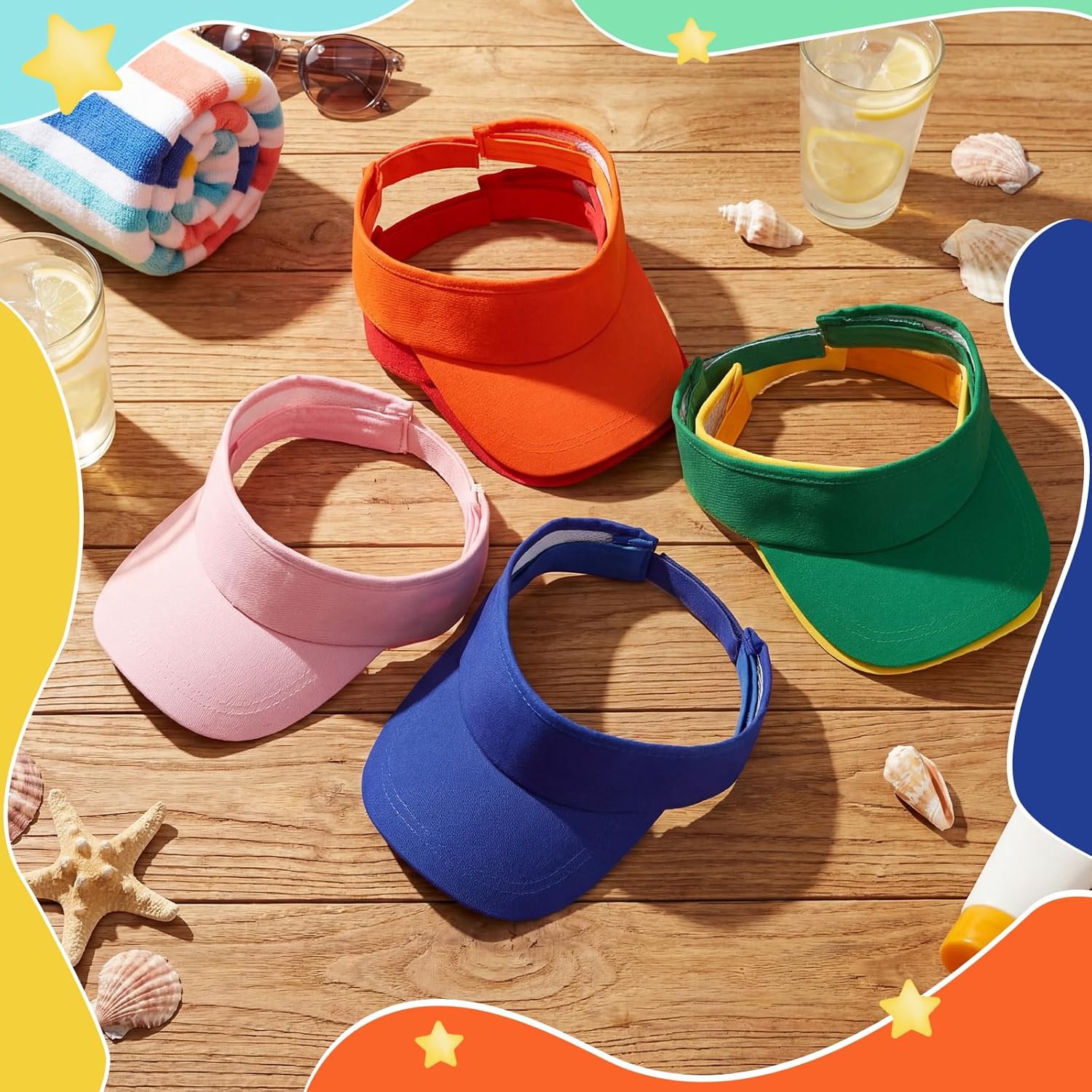 Janmercy 24 Pcs End of The School Year Gifts For Students Colorful Sun Visor Hats with Card Adjustable Sports Sun Hats for Preschool Kindergarten Graduation Classroom Prizes Summer Party Gifts