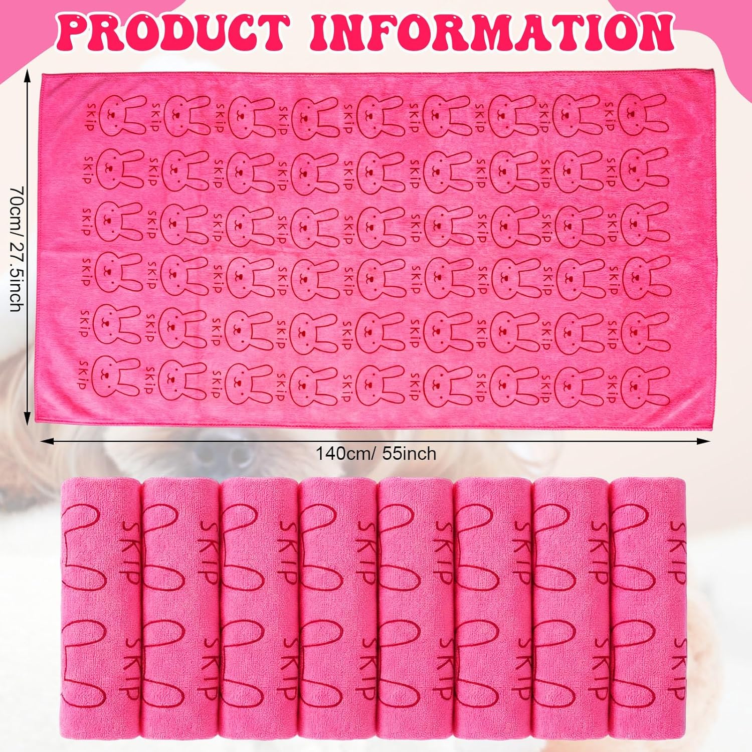 Peryiter 8 Pcs Dog Drying Towels Bulk 55'' x 28'' Pet Grooming Absorbent Microfiber Dog Bath Towels Quick Drying Puppy Bathing Towel for Small Medium Large Cats Pets Bathing Grooming(Pink)