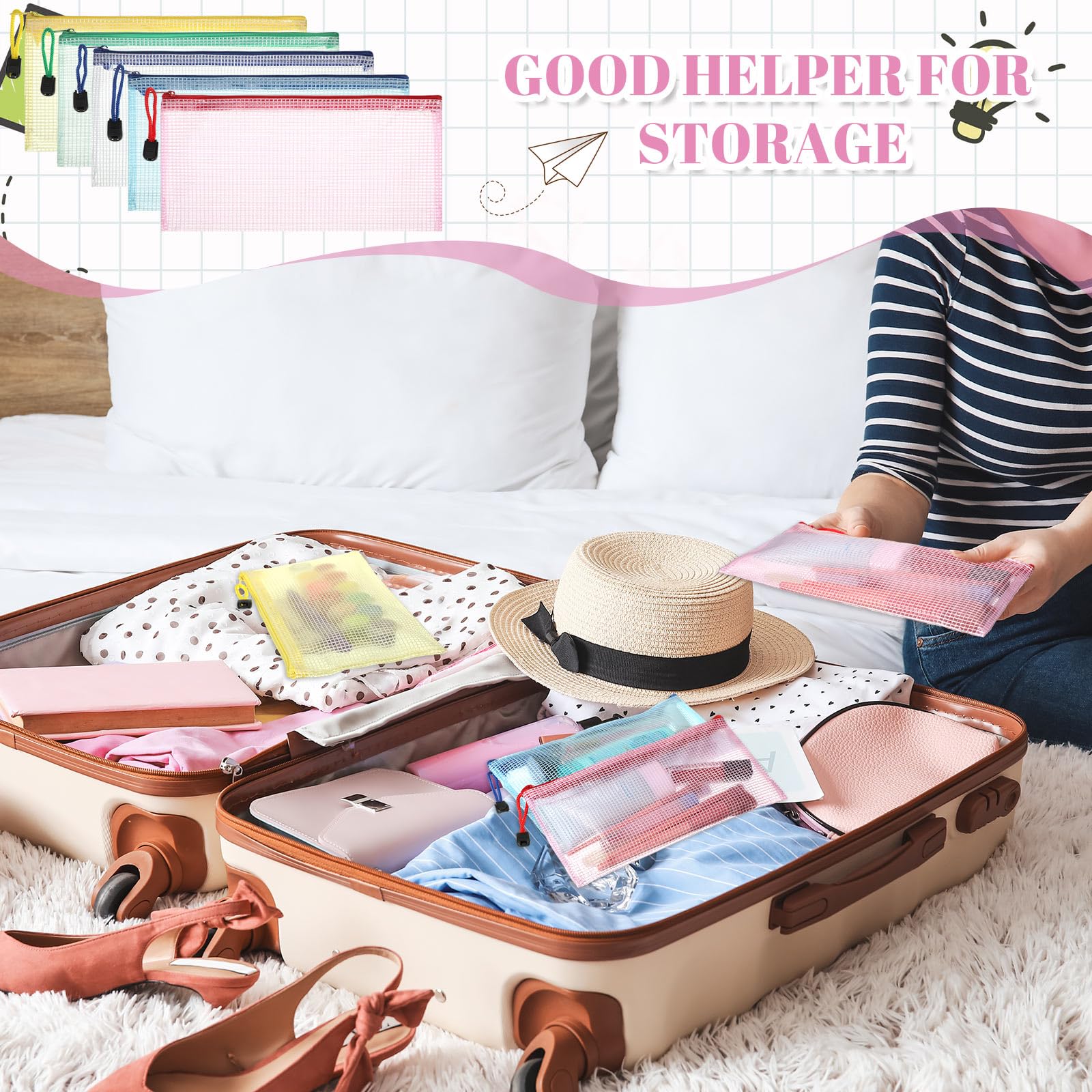 Sherr 120 Stück Netztaschen mit Reißverschluss, wasserdichte Netztaschen mit Reißverschluss, PVC-Dokumententasche, Reise-Reißverschlusstaschen, Mehrzweck-Dokumententaschen für Schule, Büro (24,1 x