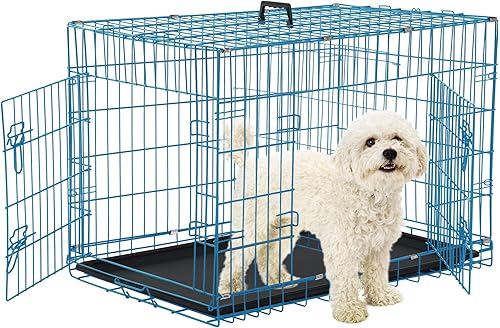 Jaula plegable para perros, 24 pulgadas, azul, portátil, fácil de limpiar, construcción segura y segura, ideal para viajes y uso en interiores