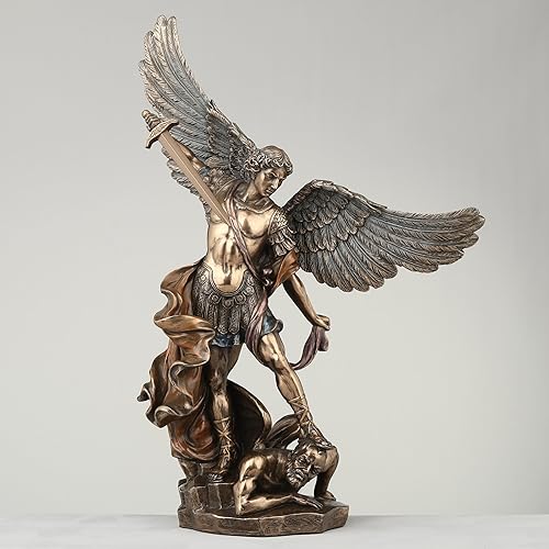 Miniatura 2 de Veronese Design - Escultura religiosa de arcángel Saint Michael pisotea demonio de 14 1/8 pulgadas, estatua de resina de Lucifer con acabado de
