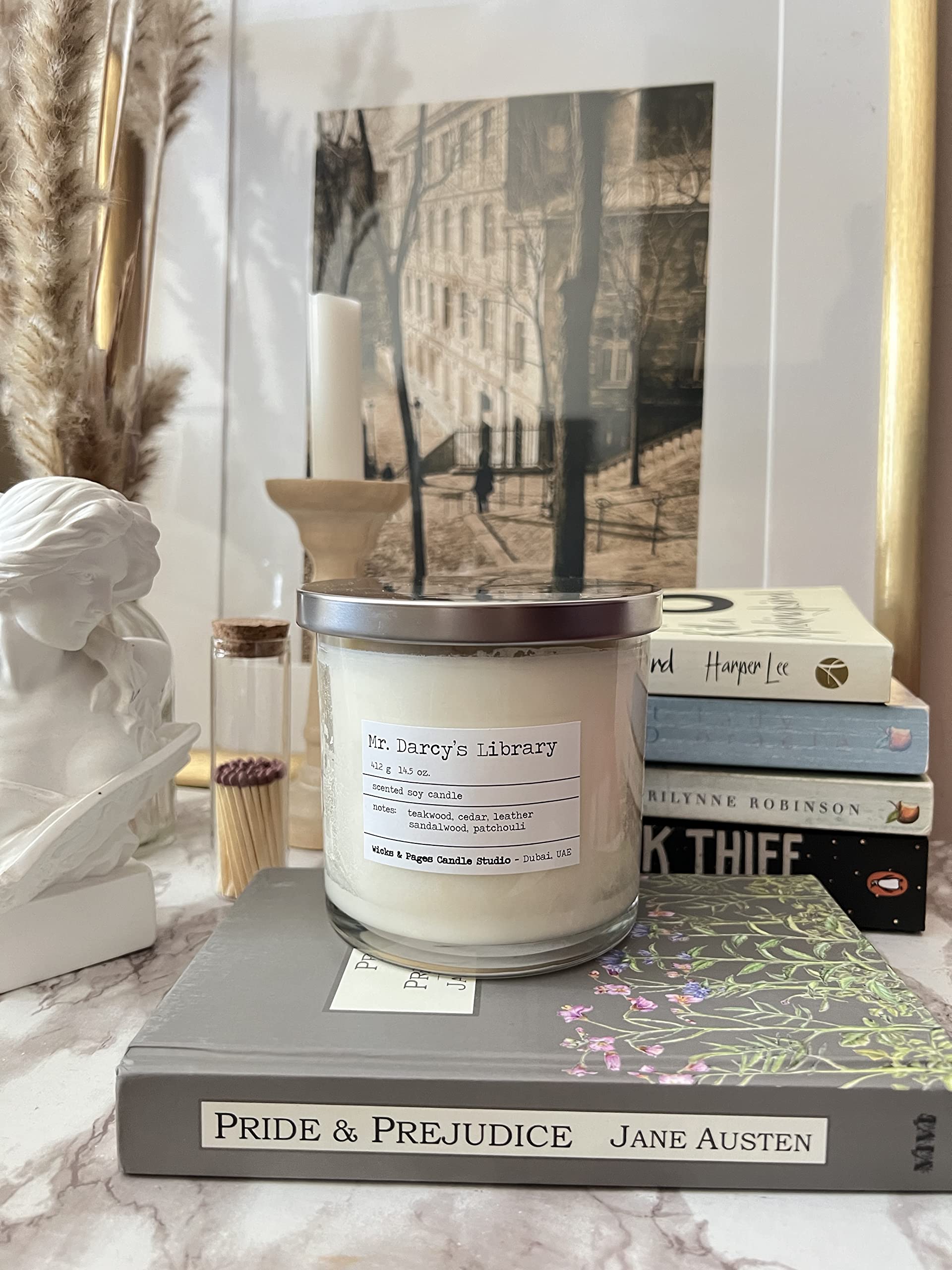 Mr. Darcy’s Library 100% Soy Wax Scented Candle - Teakwood 412 gms | Home Accessories