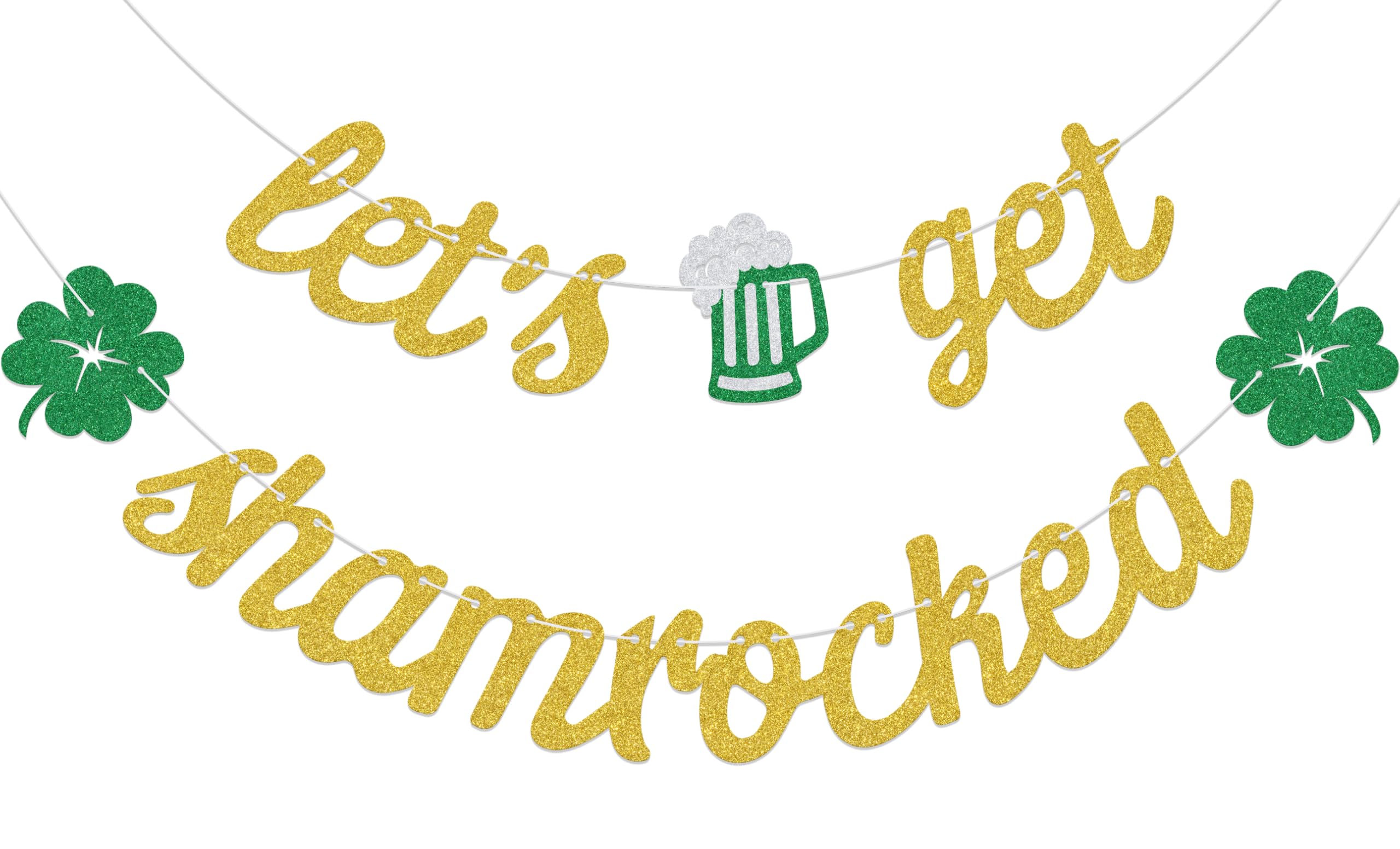 Aumccxz Let's Get Shamrocked Banner St. Patrick's Day Irish Festival Party Decorations Let's Get Lucked Up Party Decorations Gold & Green