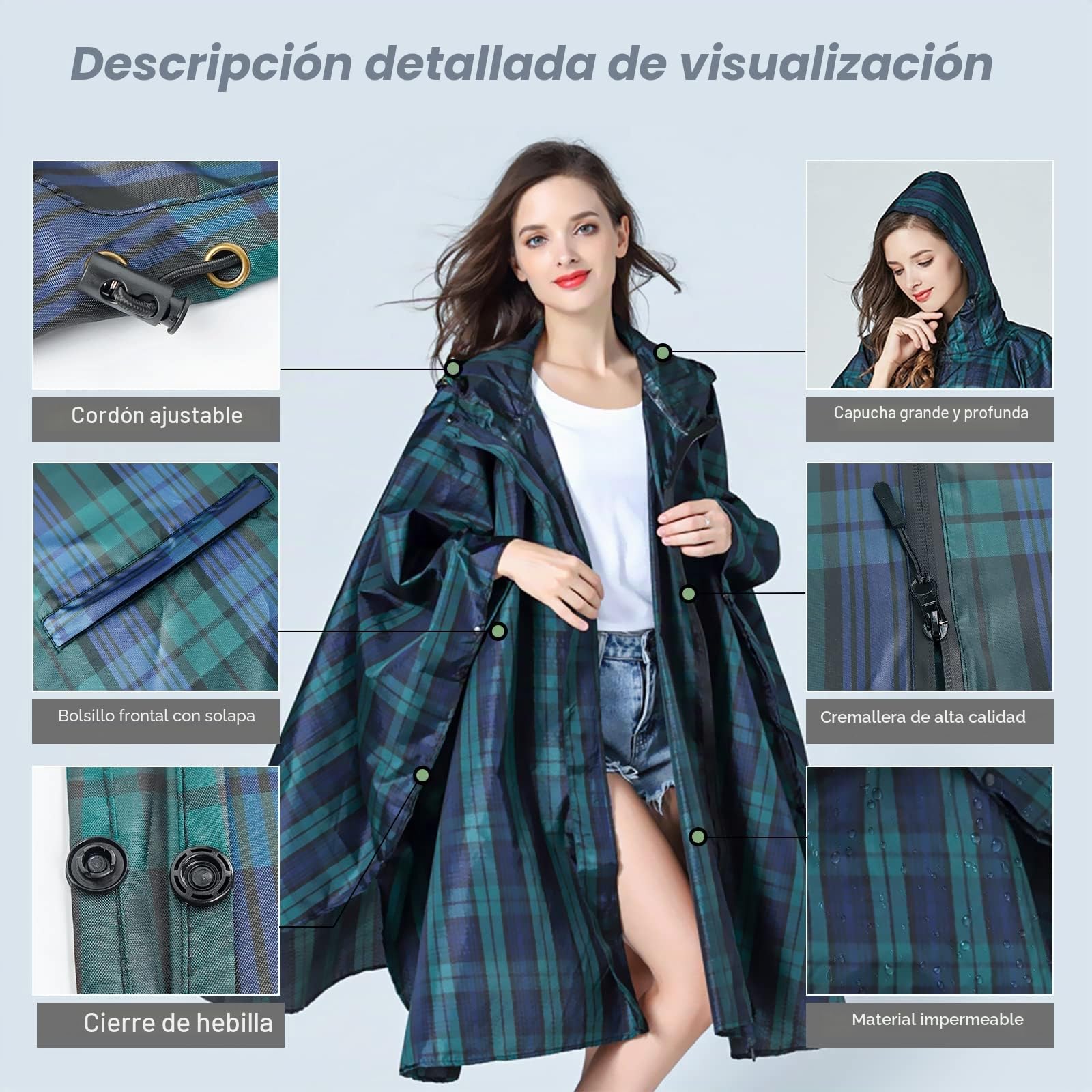 SOPPY Poncho de lluvia ligero impermeable para mujeres y hombres, resistente al viento, reutilizable, Ripstop, transpirable, con capucha, para actividades al aire libre, de secado rápido, con capucha,