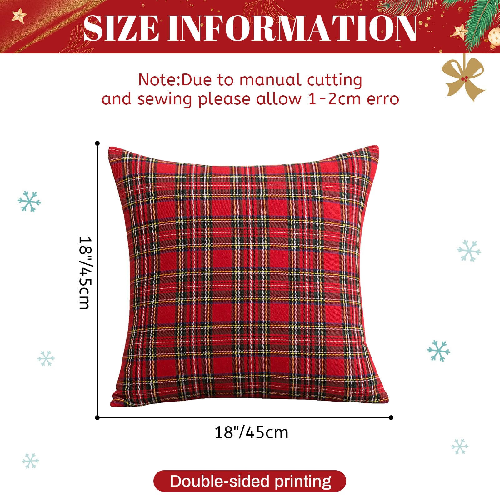 Qelus Christmas Cushion Covers set of 4, Tartan Scottish Throw Pillow Cases, Plaid Check Pillow Covers 45 x 45 cm - Image 4